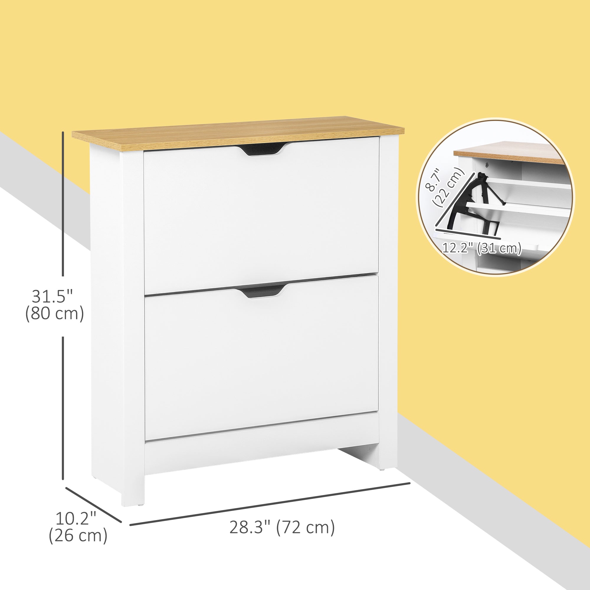 Shoe Storage Cabinet - White 2 Flip Drawers Slim Design-Home Furnishings > Storage & Organization > Shoe Storage Cabinets & Racks-DECOROLALA