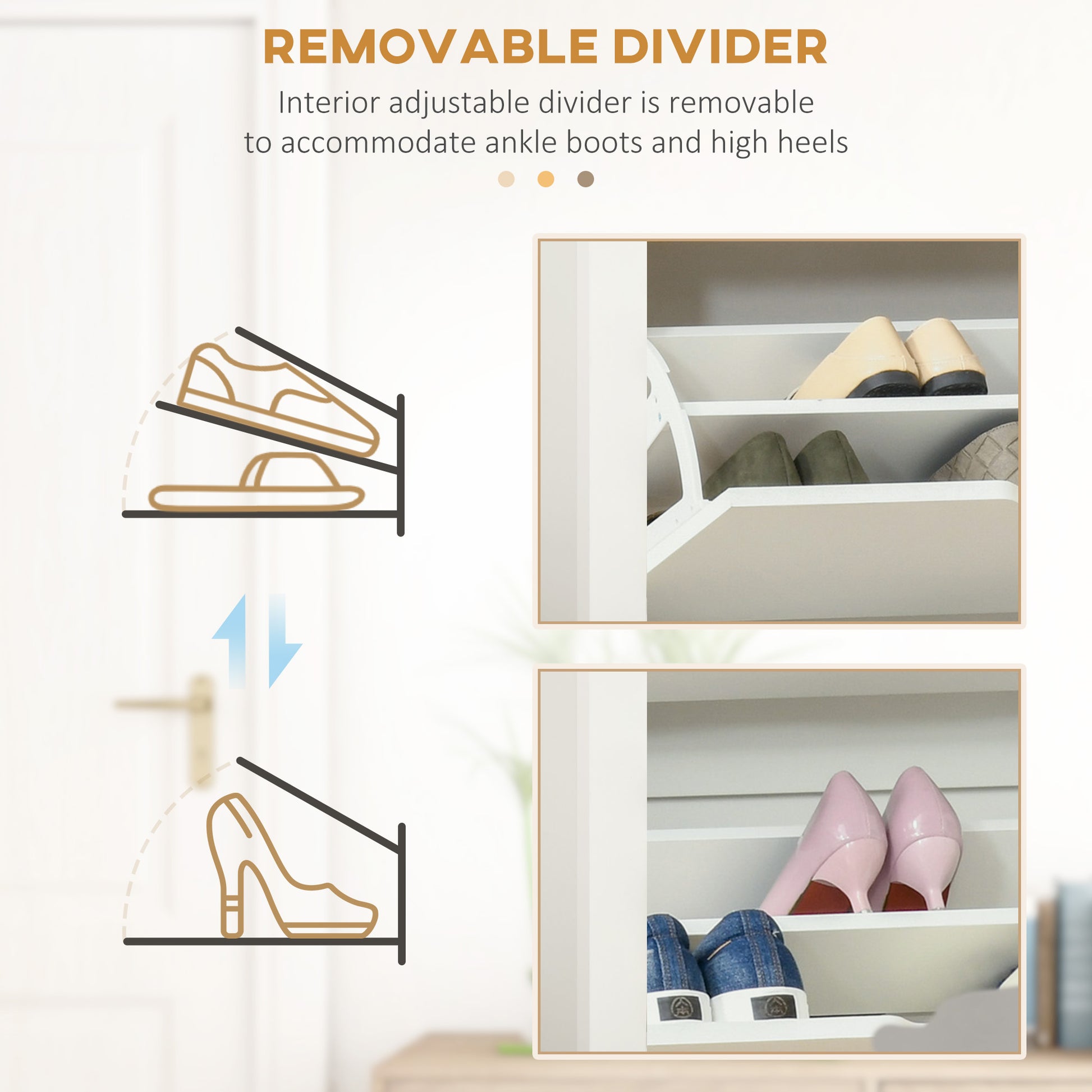 Shoe Storage Cabinet - White 2 Flip Drawers Slim Design-Home Furnishings > Storage & Organization > Shoe Storage Cabinets & Racks-DECOROLALA