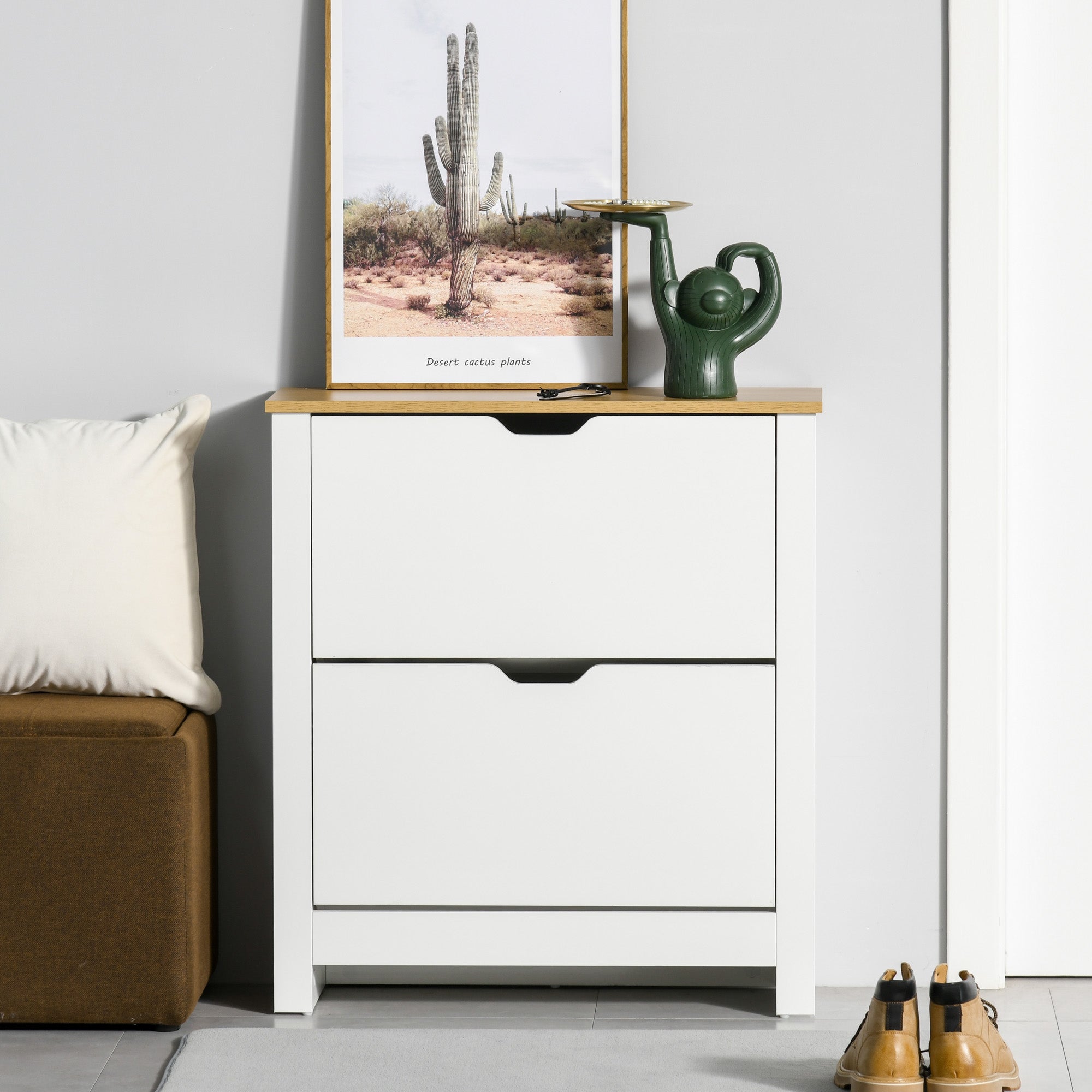 Shoe Storage Cabinet - White 2 Flip Drawers Slim Design-Home Furnishings > Storage & Organization > Shoe Storage Cabinets & Racks-DECOROLALA