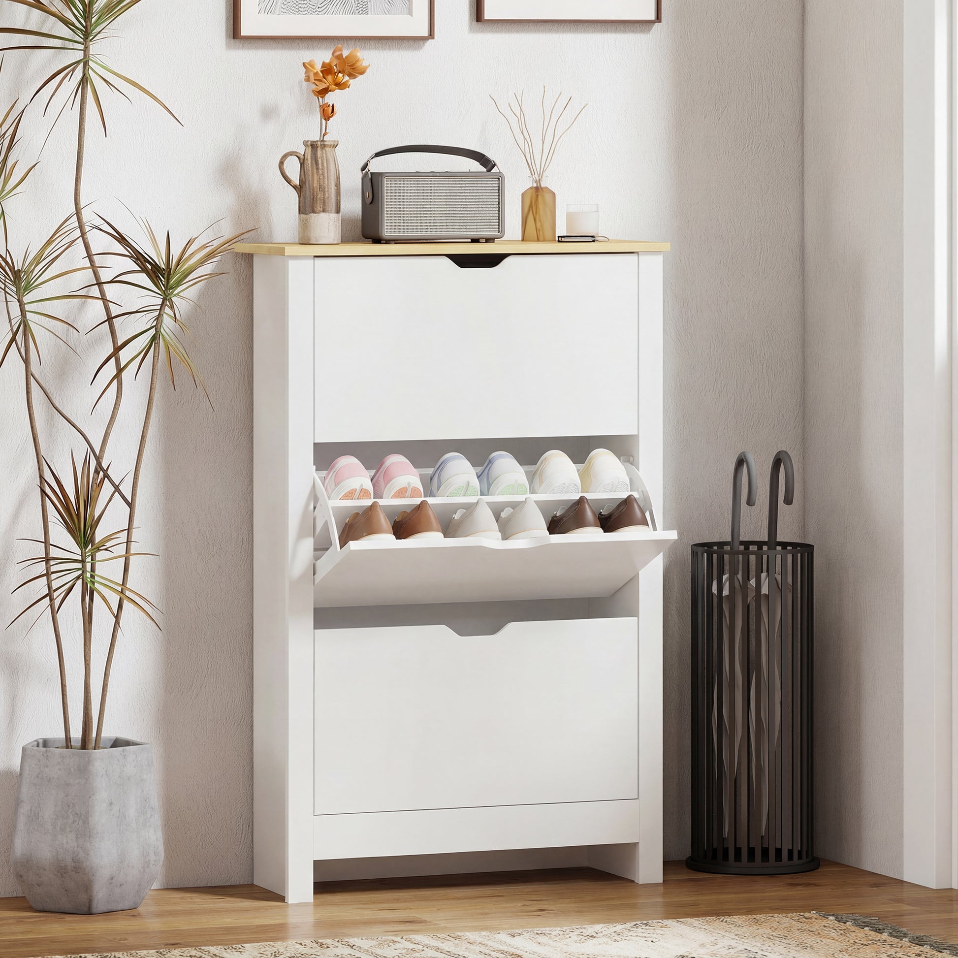 Shoe Storage Cabinet with 3 Flip Drawers and Adjustable Shelves for 12-18 Pairs of Shoes, White-Home Furnishings > Storage & Organization > Shoe Storage Cabinets & Racks-DECOROLALA