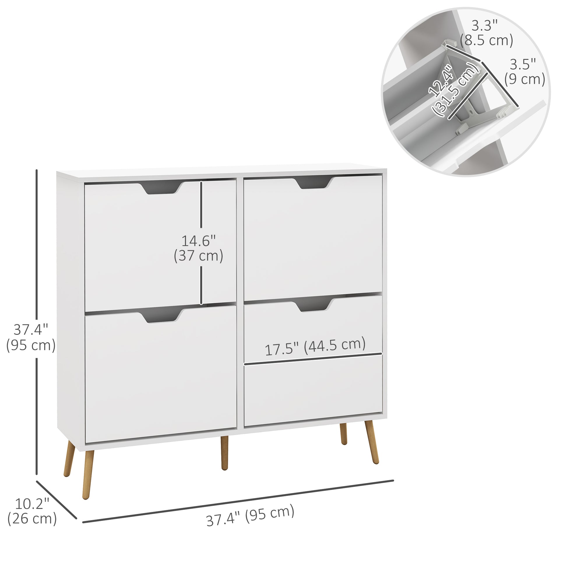 Shoe Storage Cabinet with 4 Flip Drawers and Adjustable Shelf, Shoe Cabinet for 8-16 Pairs of Shoes, White-Home Furnishings > Storage & Organization > Shoe Storage Cabinets & Racks-DECOROLALA