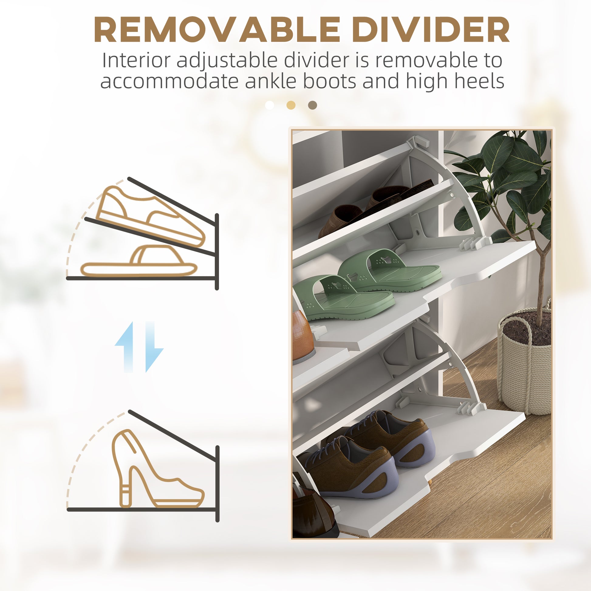 Shoe Storage Cabinet with 4 Flip Drawers and Adjustable Shelf, Shoe Cabinet for 8-16 Pairs of Shoes, White-Home Furnishings > Storage & Organization > Shoe Storage Cabinets & Racks-DECOROLALA