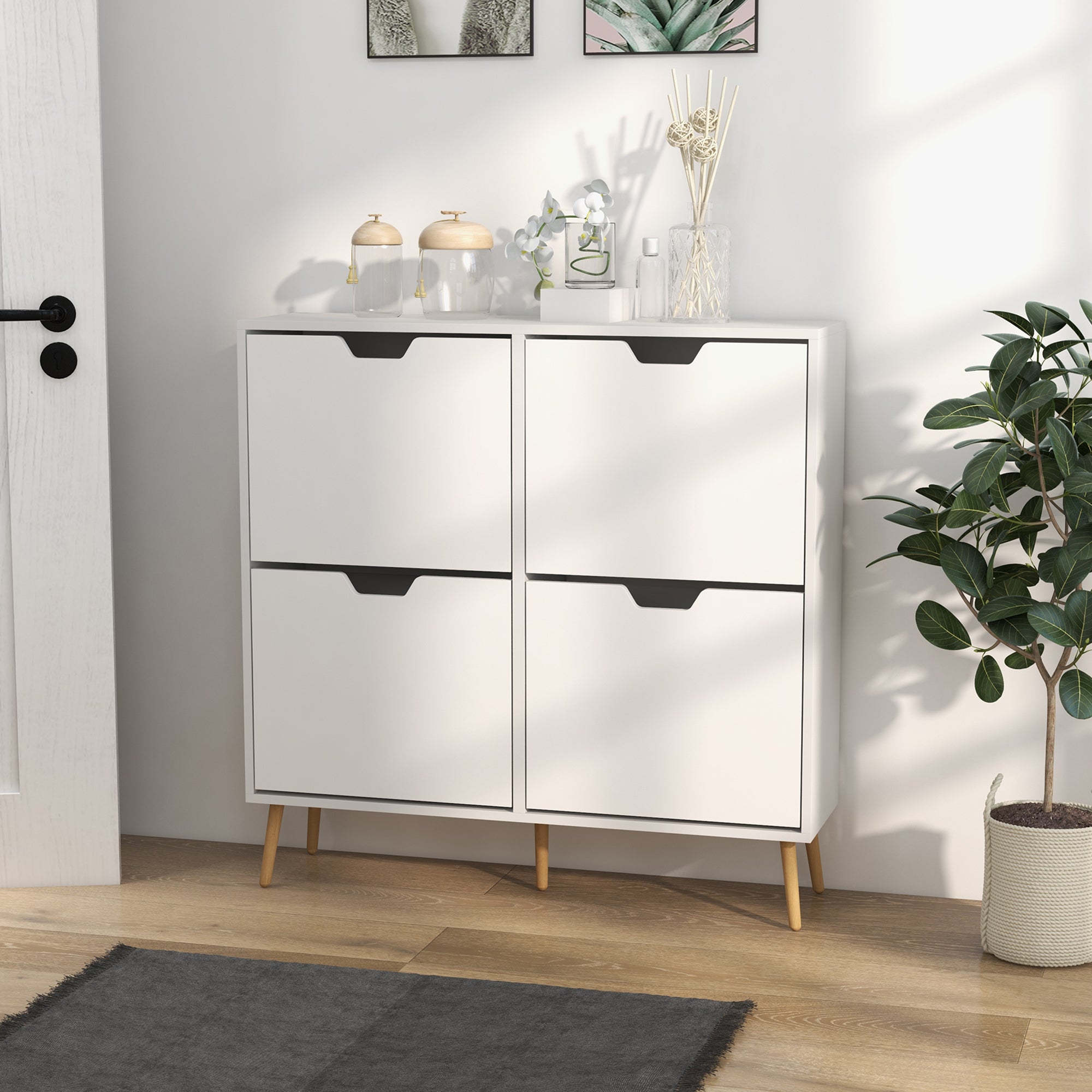 Shoe Storage Cabinet with 4 Flip Drawers and Adjustable Shelf, Shoe Cabinet for 8-16 Pairs of Shoes, White-Home Furnishings > Storage & Organization > Shoe Storage Cabinets & Racks-DECOROLALA