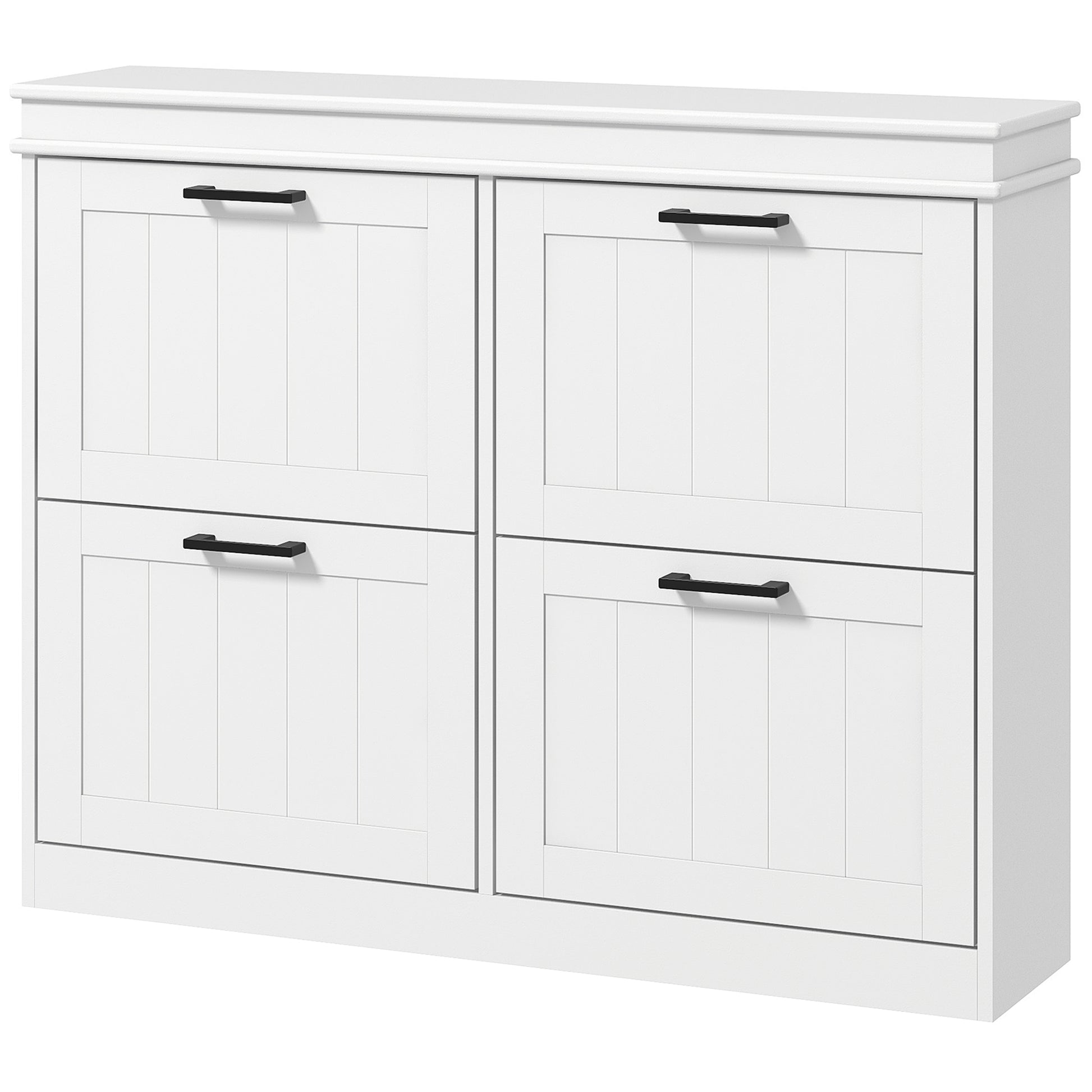 Shoe Storage Cabinet with 4 Flip Drawers and Adjustable Shelves, Narrow Shoe Cabinet for 20 Pairs of Shoes, White-Home Furnishings > Storage & Organization > Shoe Storage Cabinets & Racks-DECOROLALA