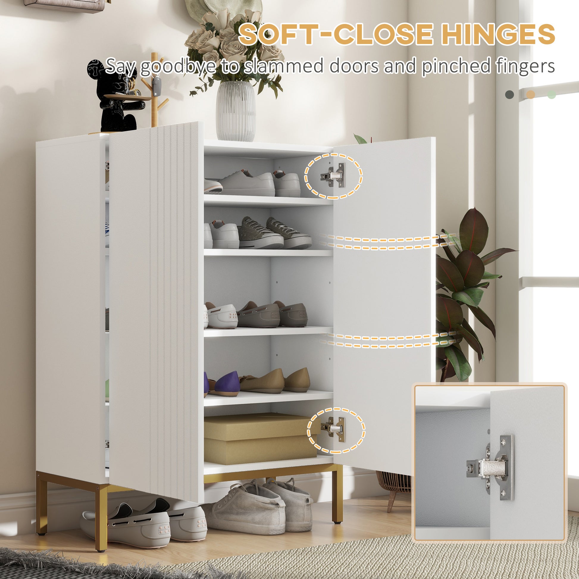 Shoe Storage Cabinet with Adjustable Shelves and Soft-Close Hinges, for 15-20 Pairs of Shoes, White-Home Furnishings > Storage & Organization > Shoe Storage Cabinets & Racks-DECOROLALA