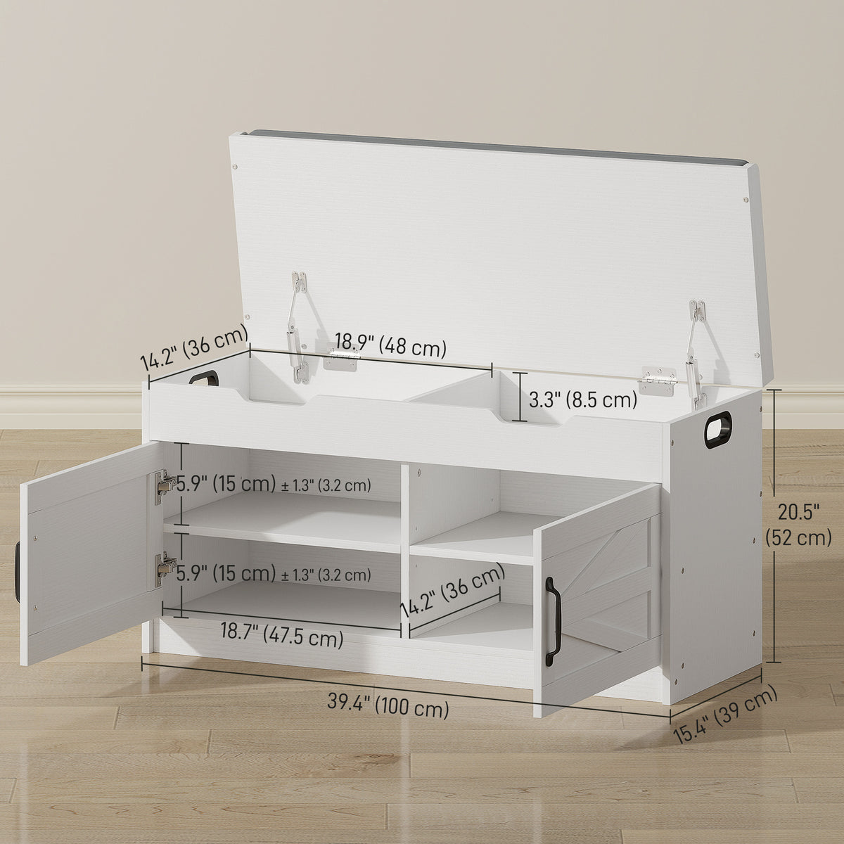 Shoe Storage Entryway Bench - White Padded Cushion 39"-Home Furnishings > Storage & Organization > Shoe Storage Cabinets & Racks-DECOROLALA