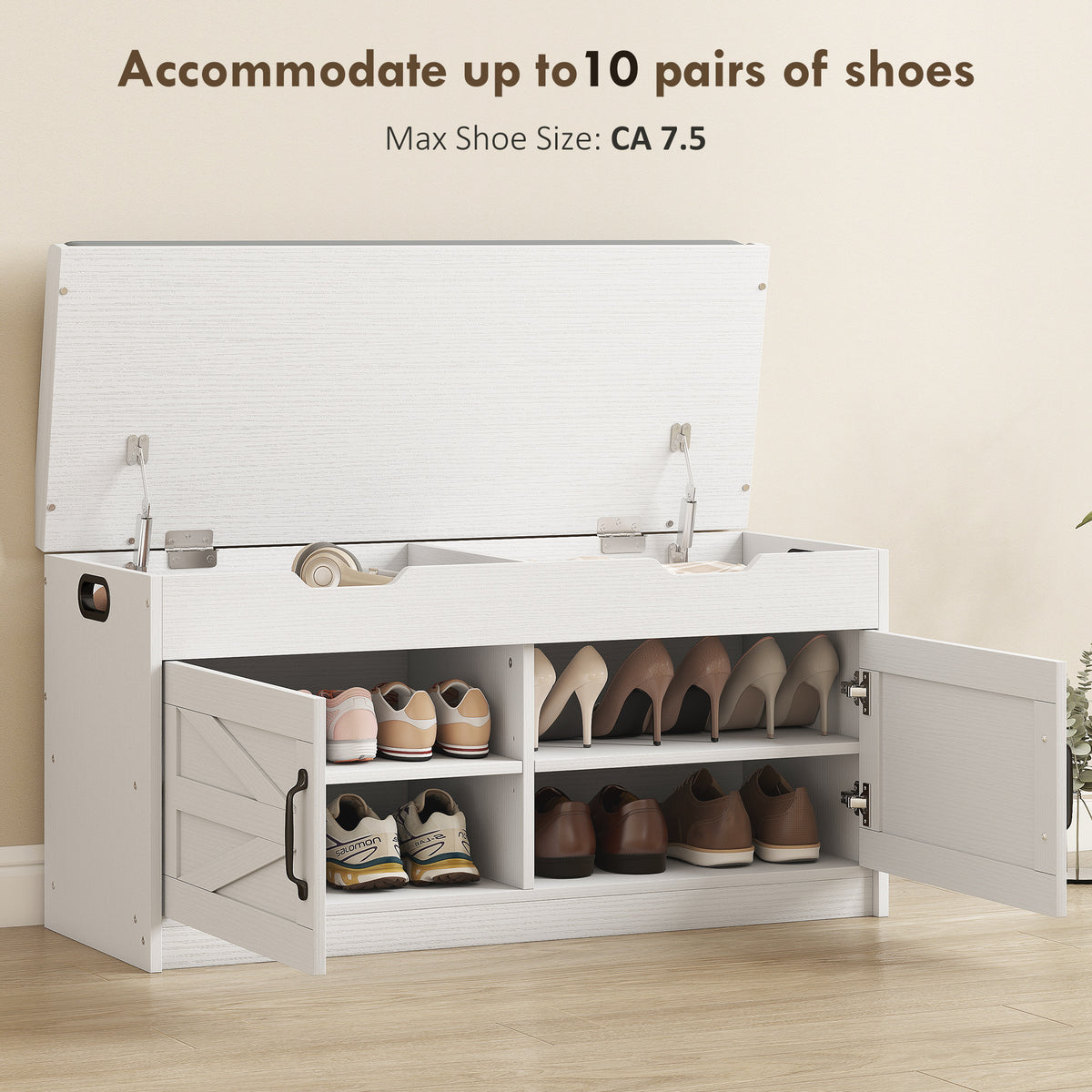 Shoe Storage Entryway Bench - White Padded Cushion 39"-Home Furnishings > Storage & Organization > Shoe Storage Cabinets & Racks-DECOROLALA
