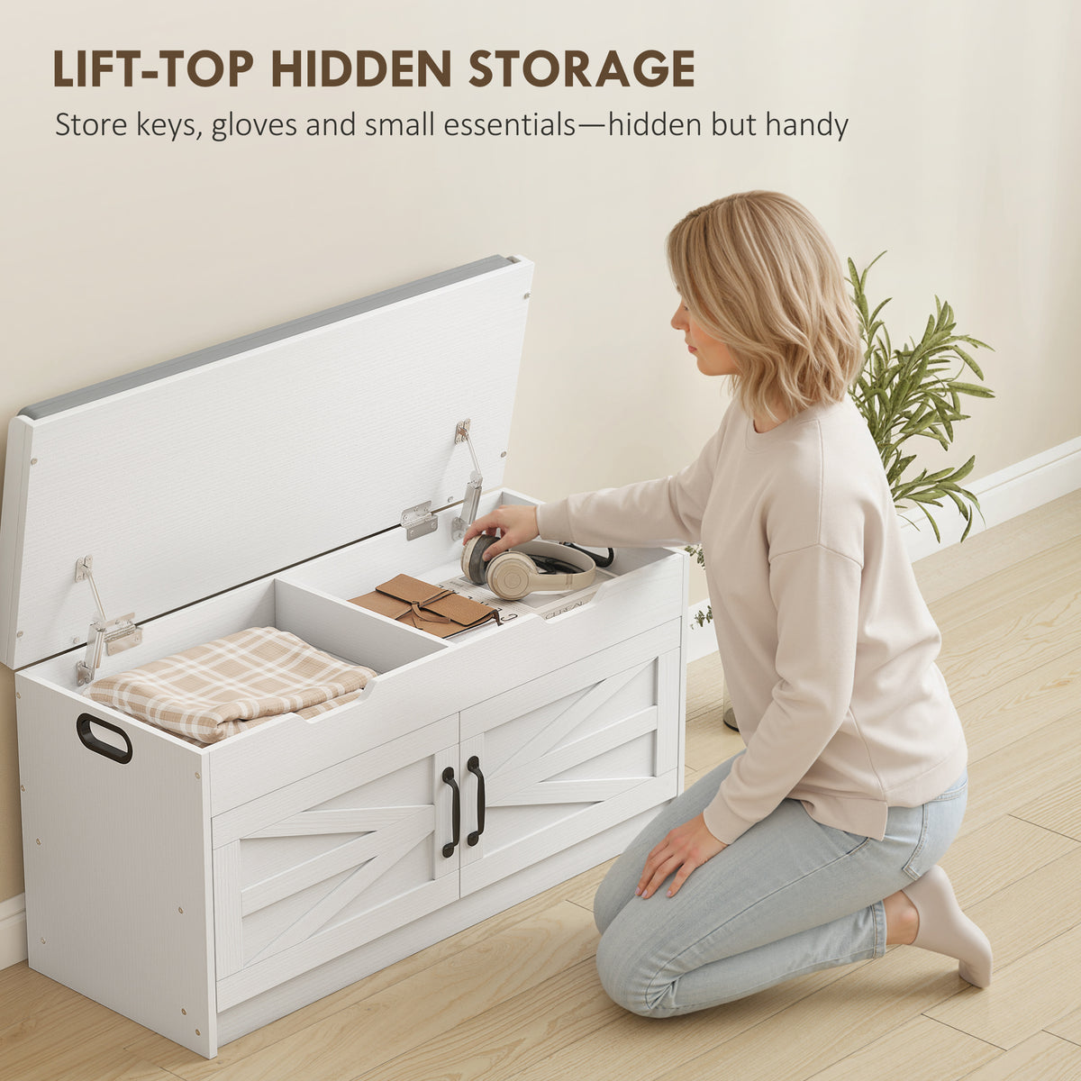 Shoe Storage Entryway Bench - White Padded Cushion 39"-Home Furnishings > Storage & Organization > Shoe Storage Cabinets & Racks-DECOROLALA
