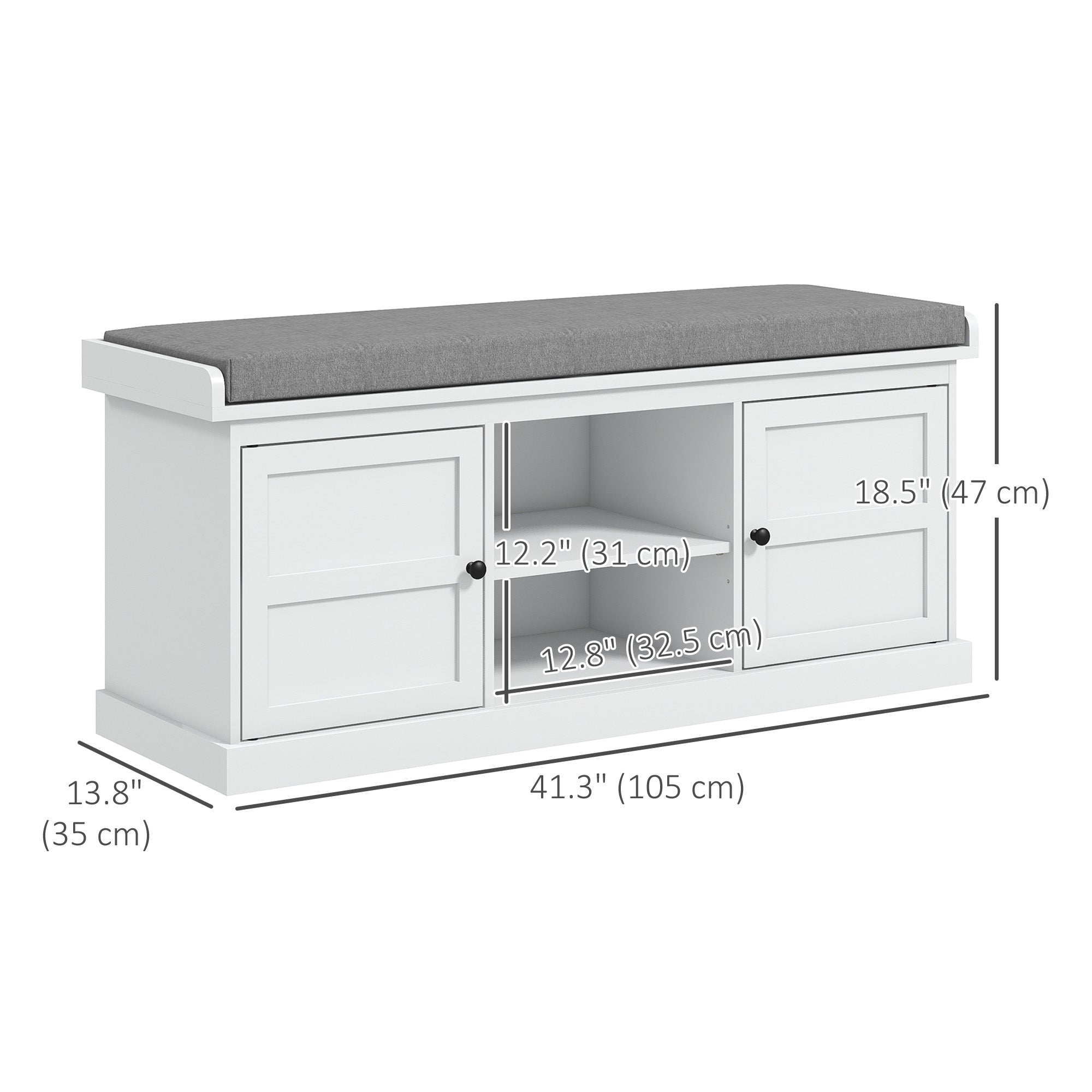 Shoe Storage Entryway Bench with Cushion - White/Grey-Home Furnishings > Storage & Organization > Shoe Storage Cabinets & Racks-DECOROLALA