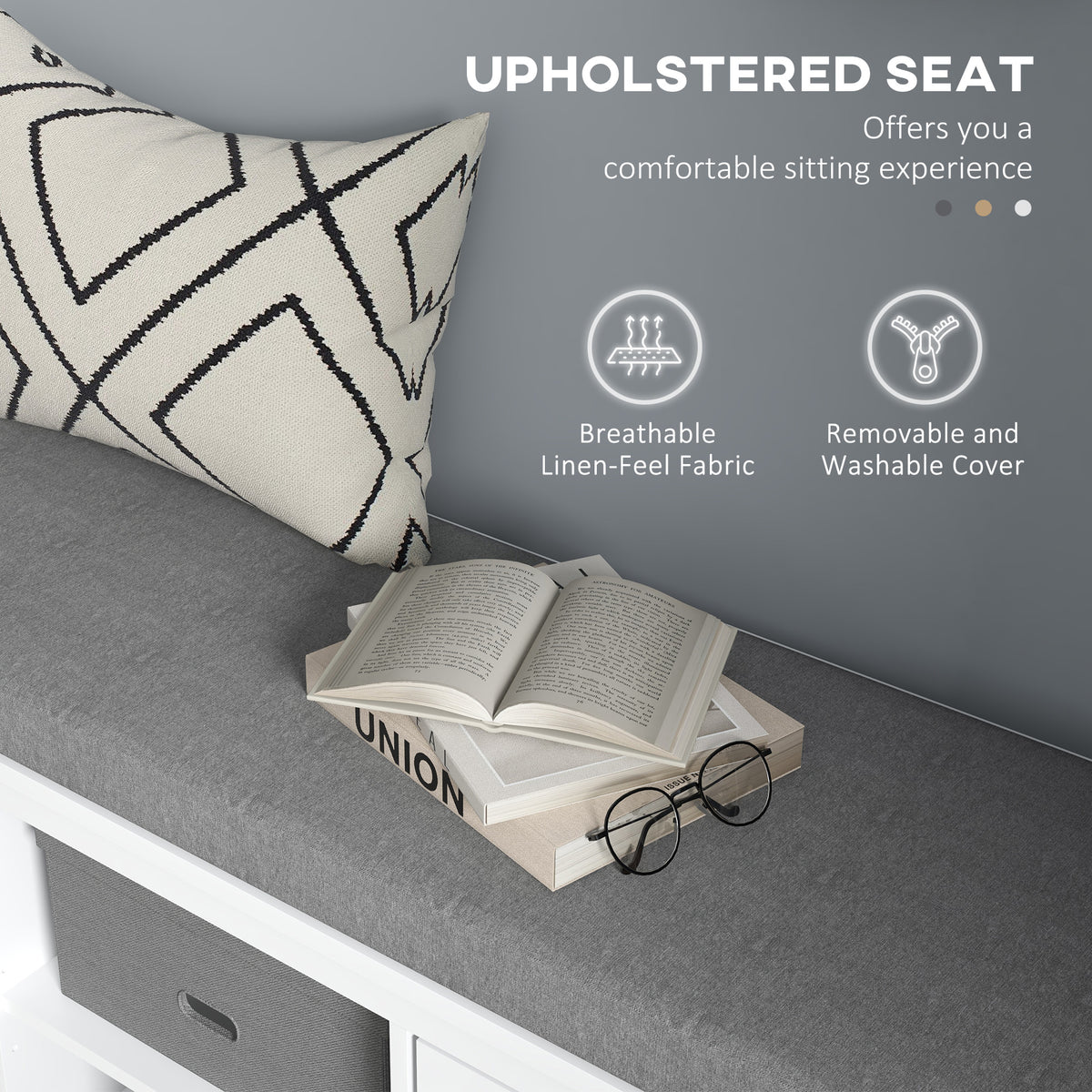 Shoe Storage Entryway Bench with Cushion - White/Grey-Home Furnishings > Storage & Organization > Shoe Storage Cabinets & Racks-DECOROLALA