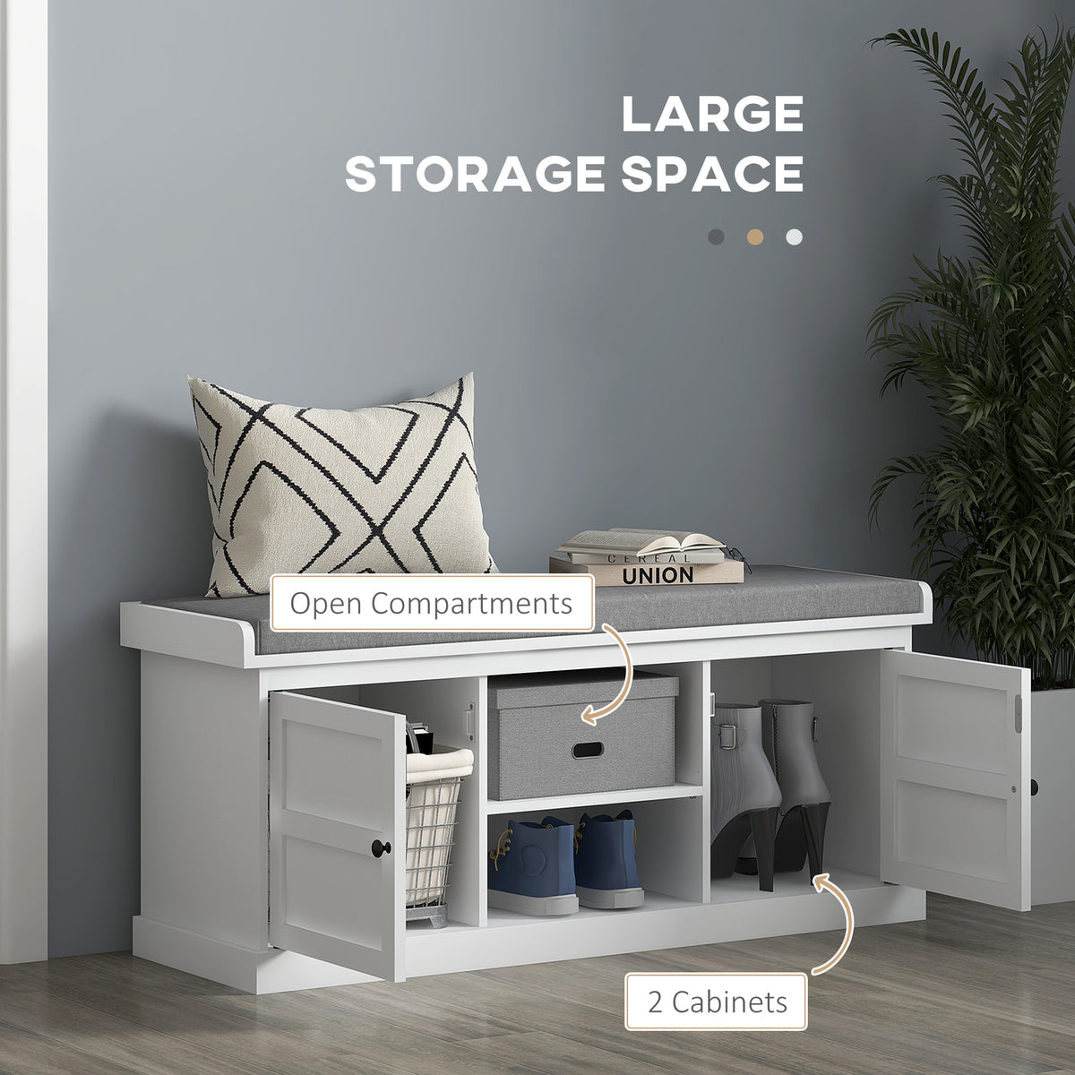 Shoe Storage Entryway Bench with Cushion - White/Grey-Home Furnishings > Storage & Organization > Shoe Storage Cabinets & Racks-DECOROLALA