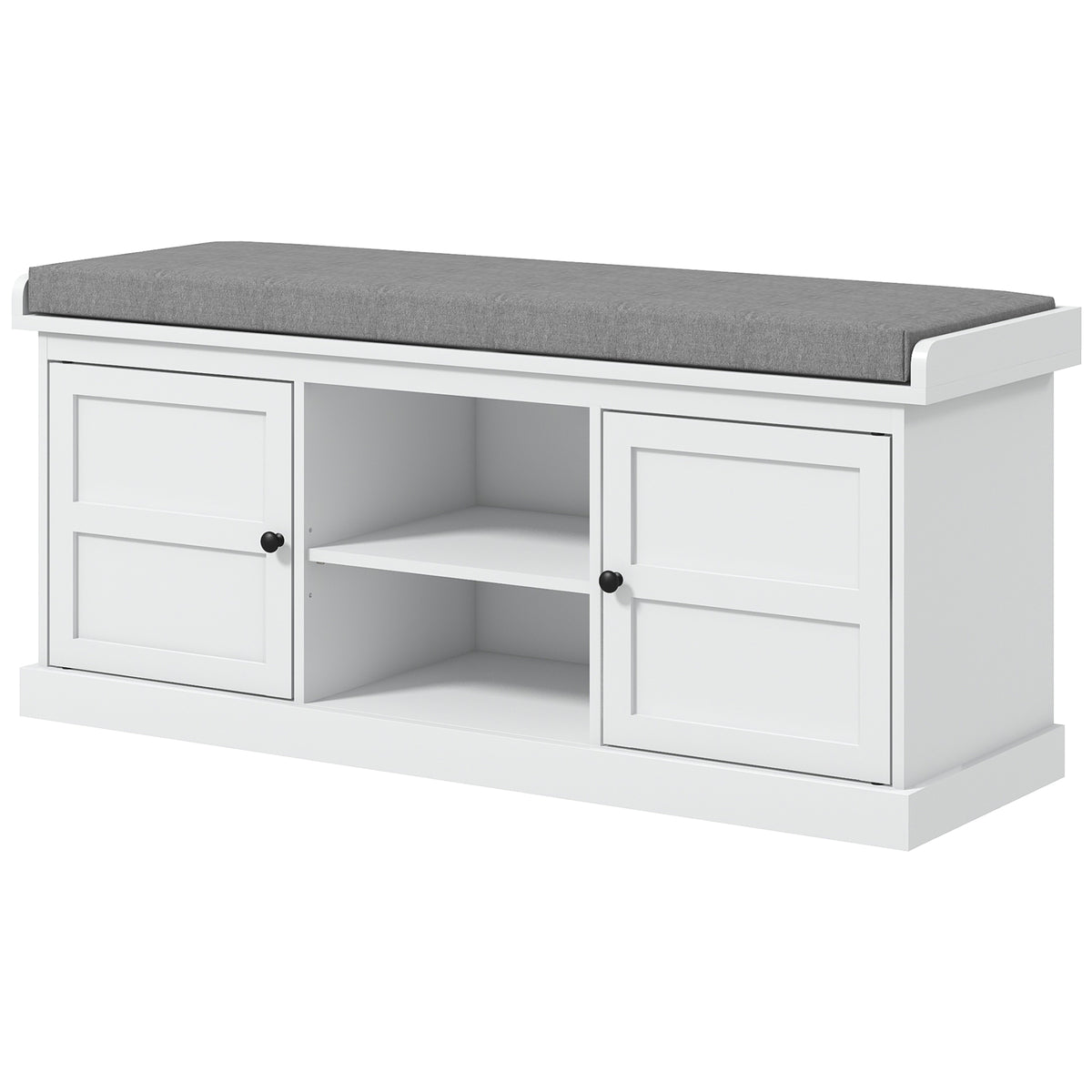 Shoe Storage Entryway Bench with Cushion - White/Grey-Home Furnishings > Storage & Organization > Shoe Storage Cabinets & Racks-DECOROLALA