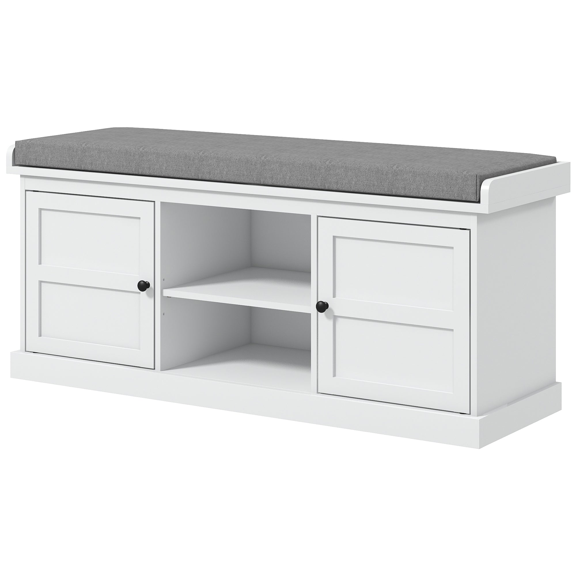 Shoe Storage Entryway Bench with Cushion - White/Grey-Home Furnishings > Storage & Organization > Shoe Storage Cabinets & Racks-DECOROLALA