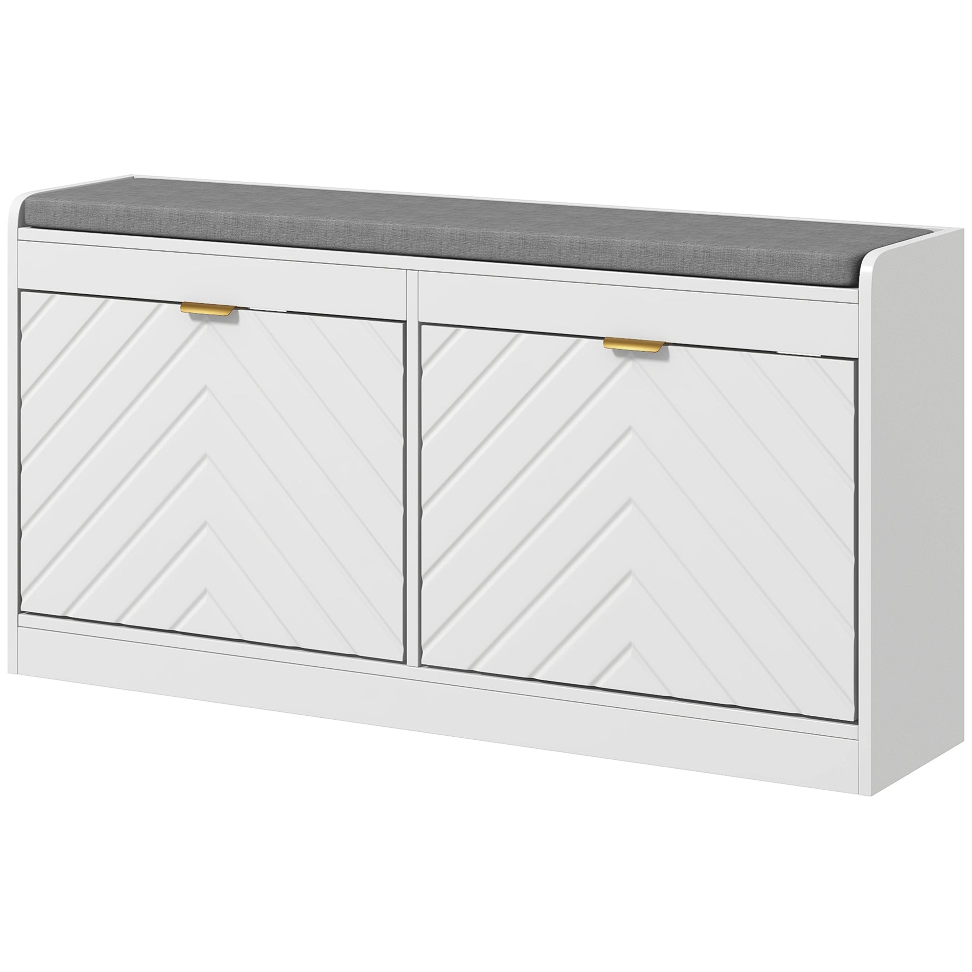 Shoe Storage with Seat, Upholstered Hallway Bench, Shoe Bench with 2 Flip Drawers and 4 Vents for 8 Pairs of Shoes-Home Furnishings > Storage & Organization > Shoe Storage Cabinets & Racks-DECOROLALA