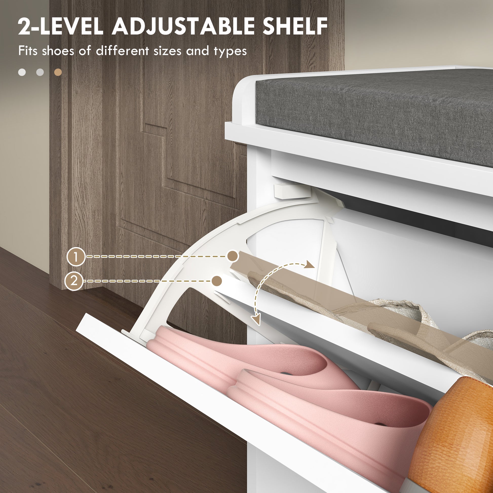 Shoe Storage with Seat, Upholstered Hallway Bench, Shoe Bench with Flip Drawer, Adjustable Shelf for 4-6 Pairs of Shoes-Home Furnishings > Storage & Organization > Shoe Storage Cabinets & Racks-DECOROLALA