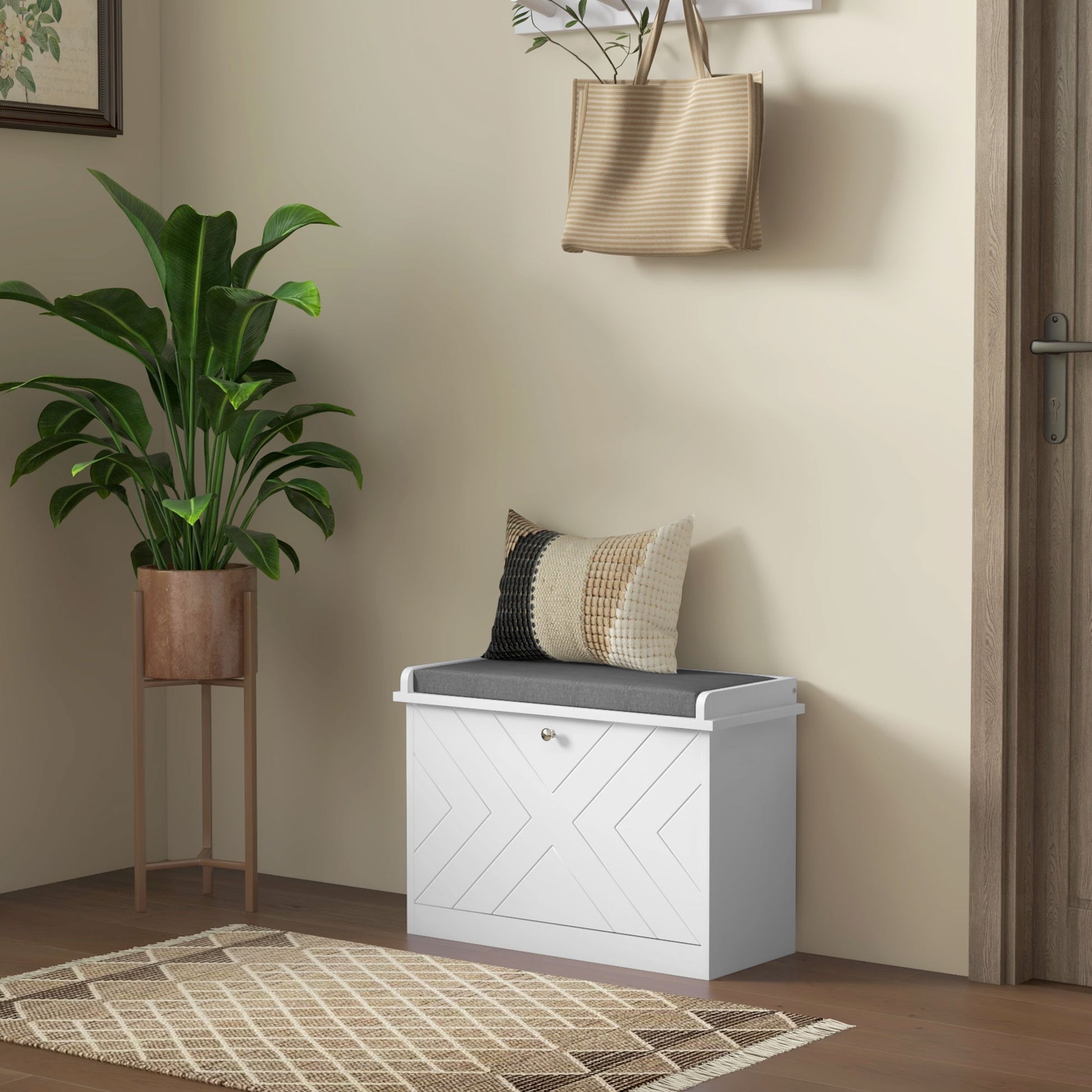 Shoe Storage with Seat, Upholstered Hallway Bench, Shoe Bench with Flip Drawer, Adjustable Shelf for 4-6 Pairs of Shoes-Home Furnishings > Storage & Organization > Shoe Storage Cabinets & Racks-DECOROLALA