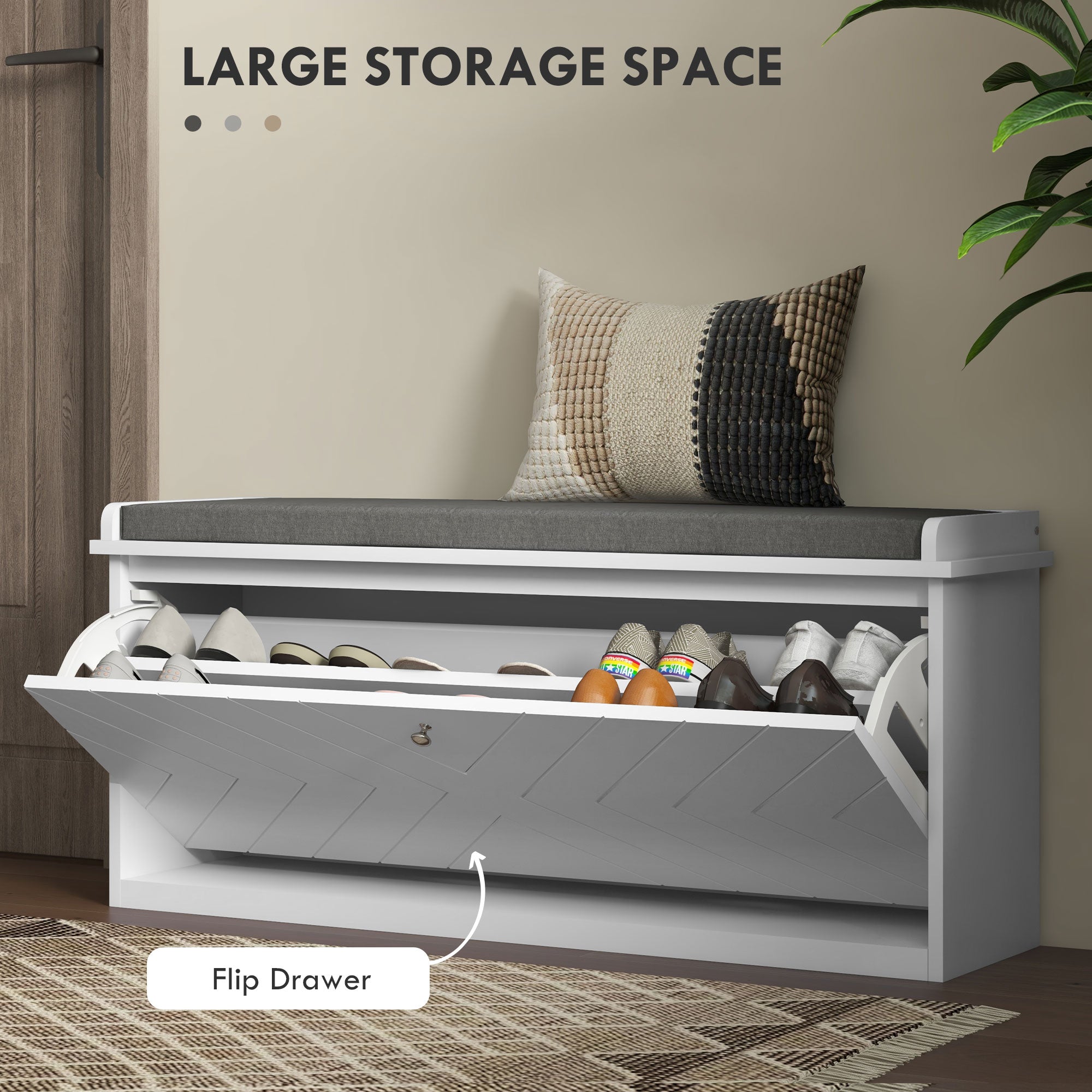 Shoe Storage with Seat, Upholstered Hallway Bench, Shoe Bench with Flip Drawer, Adjustable Shelf for 8-10 Pairs of Shoes-Home Furnishings > Storage & Organization > Shoe Storage Cabinets & Racks-DECOROLALA