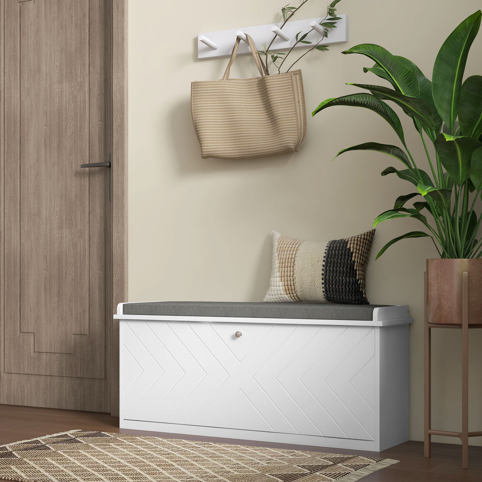Shoe Storage with Seat, Upholstered Hallway Bench, Shoe Bench with Flip Drawer, Adjustable Shelf for 8-10 Pairs of Shoes-Home Furnishings > Storage & Organization > Shoe Storage Cabinets & Racks-DECOROLALA