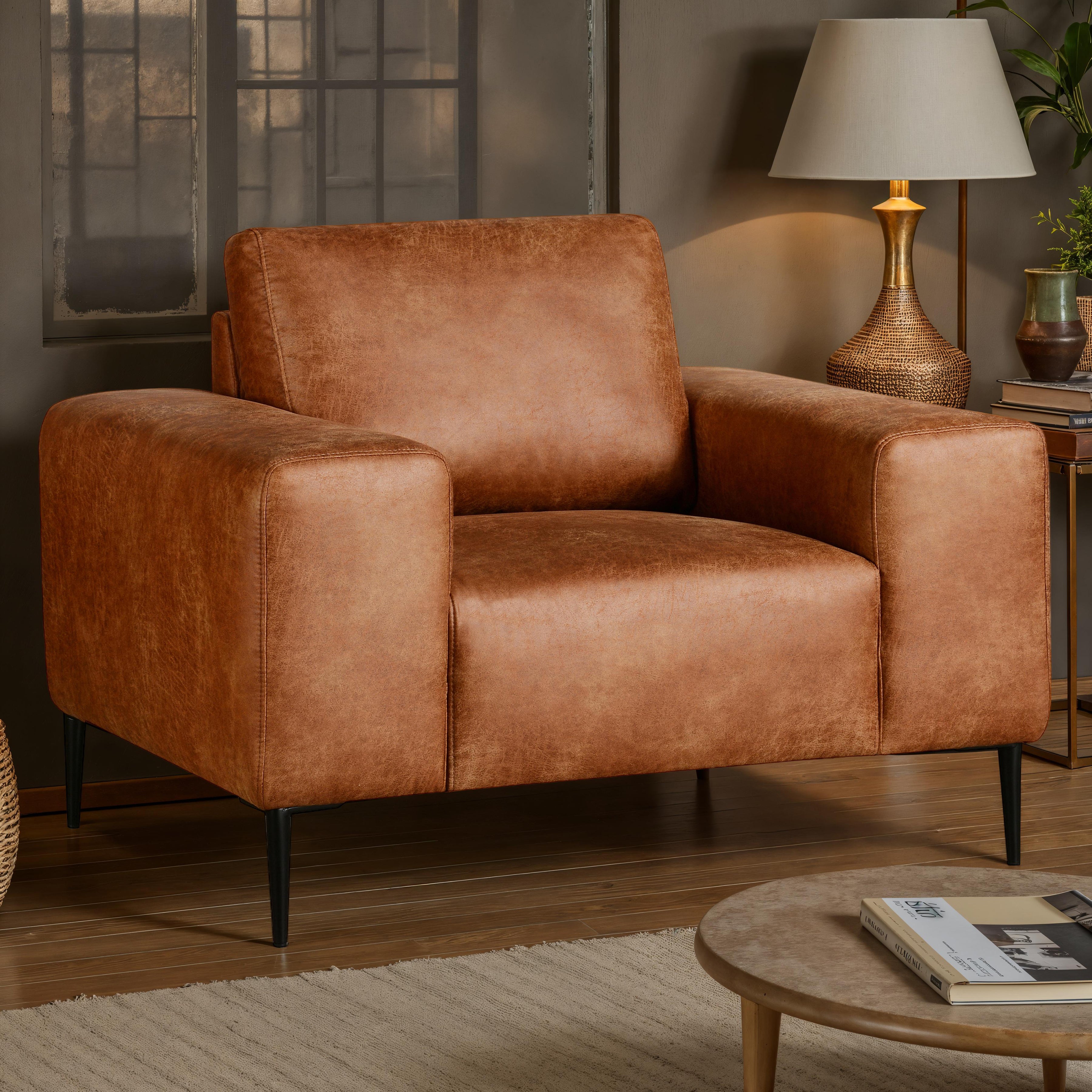 Shonda 44 in. Tan Faux Leather Armchair-Furniture > Chairs > Armchairs, Recliners & Sleeper Chairs > Armchairs-DECOROLALA