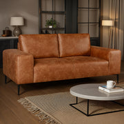 Shonda 68 in. Tan Faux Leather Loveseat-Furniture > Sofas > Loveseat Sofas-DECOROLALA