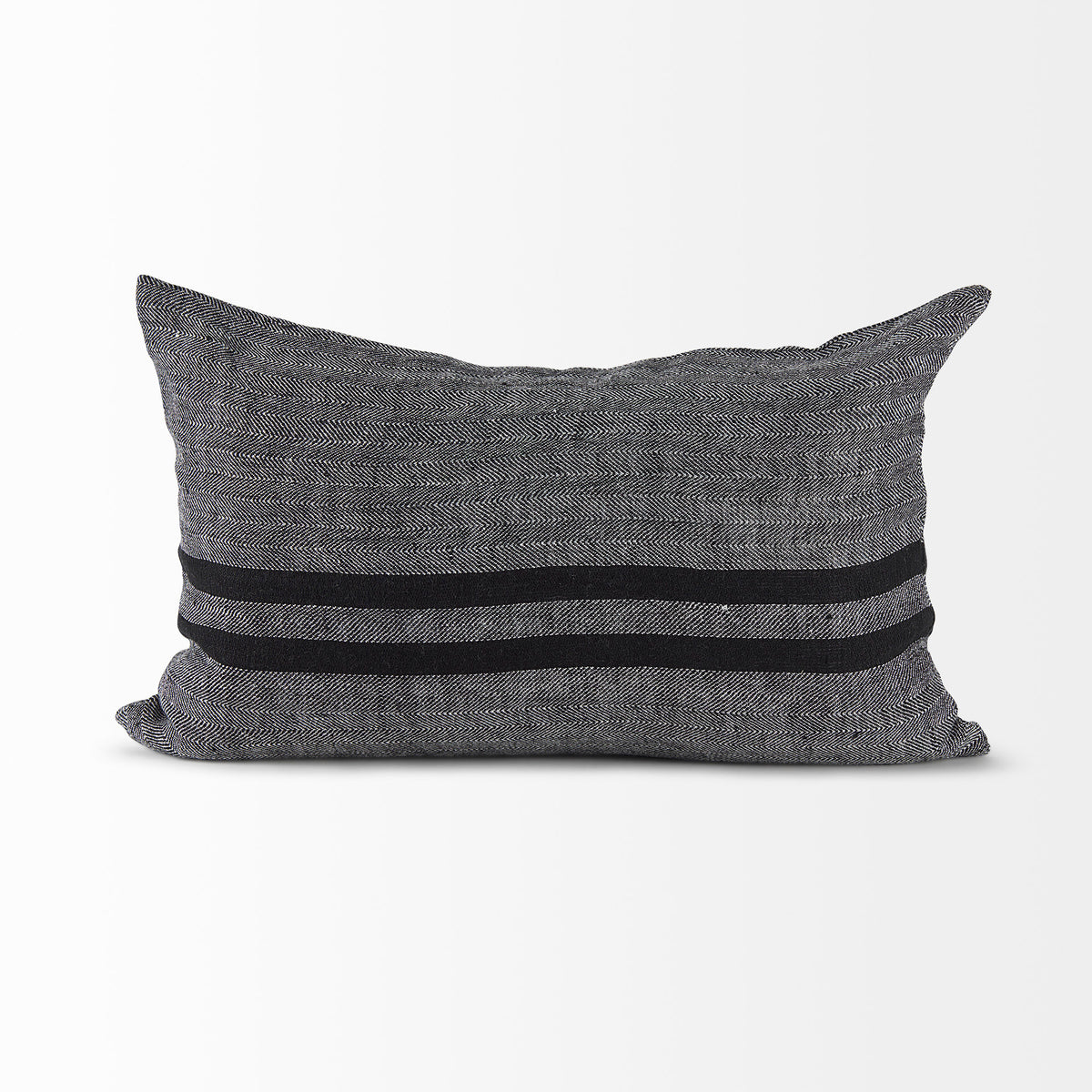 Sibyl 13x21 Black Fabric Striped and White Fringed Pillow Cover-Decorative Pillows-DECOROLALA