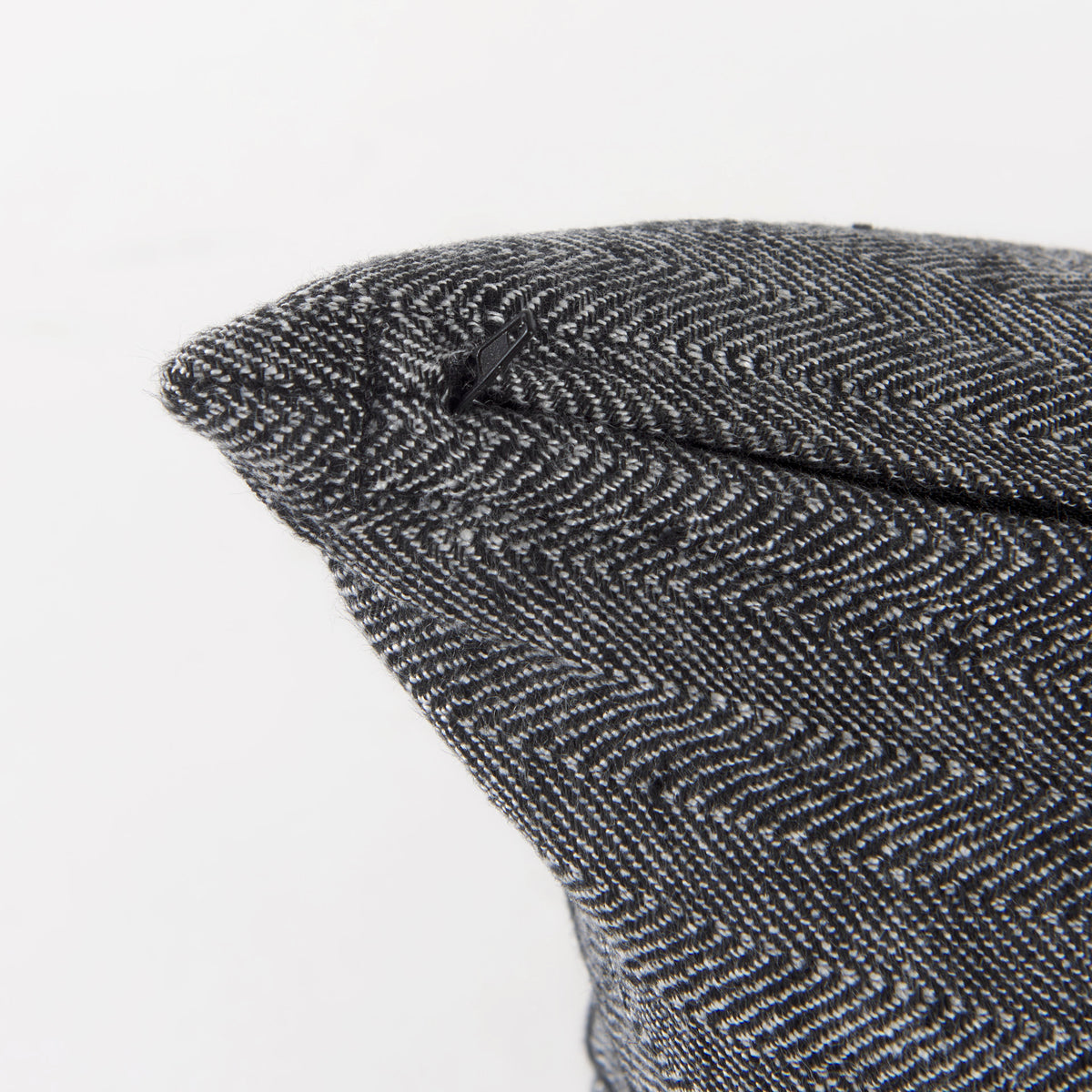 Sibyl 13x21 Black Fabric Striped and White Fringed Pillow Cover w/Down Filler-Decorative Pillows-DECOROLALA