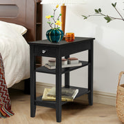 Side End Table with Drawer and 2-Tier Open Storage Shelves for Space Saving-Black-End & Side Tables-DECOROLALA