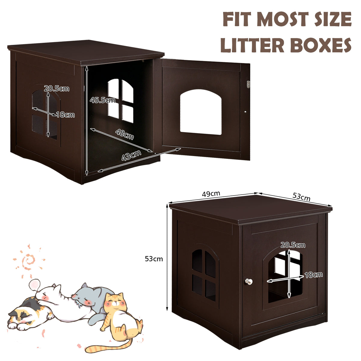 Side Table Nightstand Decorative Cat House-Brown-Cat Houses-DECOROLALA