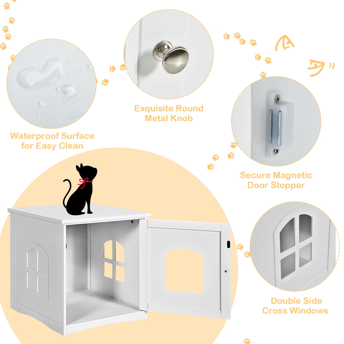Side Table Nightstand Decorative Cat House-White-Cat Houses-DECOROLALA