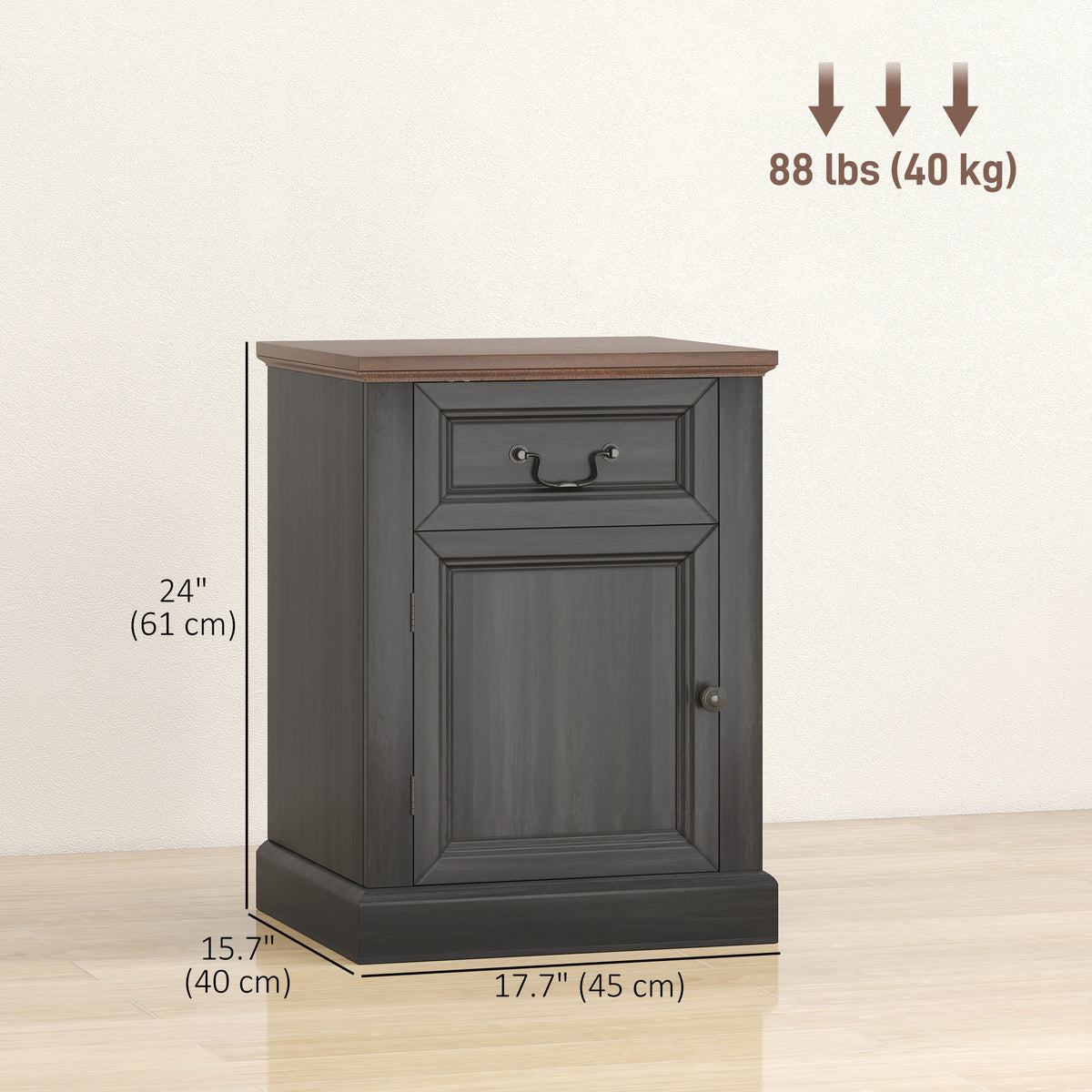 Side Table Set of 2 - Farmhouse Nightstands with Drawer, Black-Home Furnishings > Living Room Furniture > Side¬†Tables-DECOROLALA