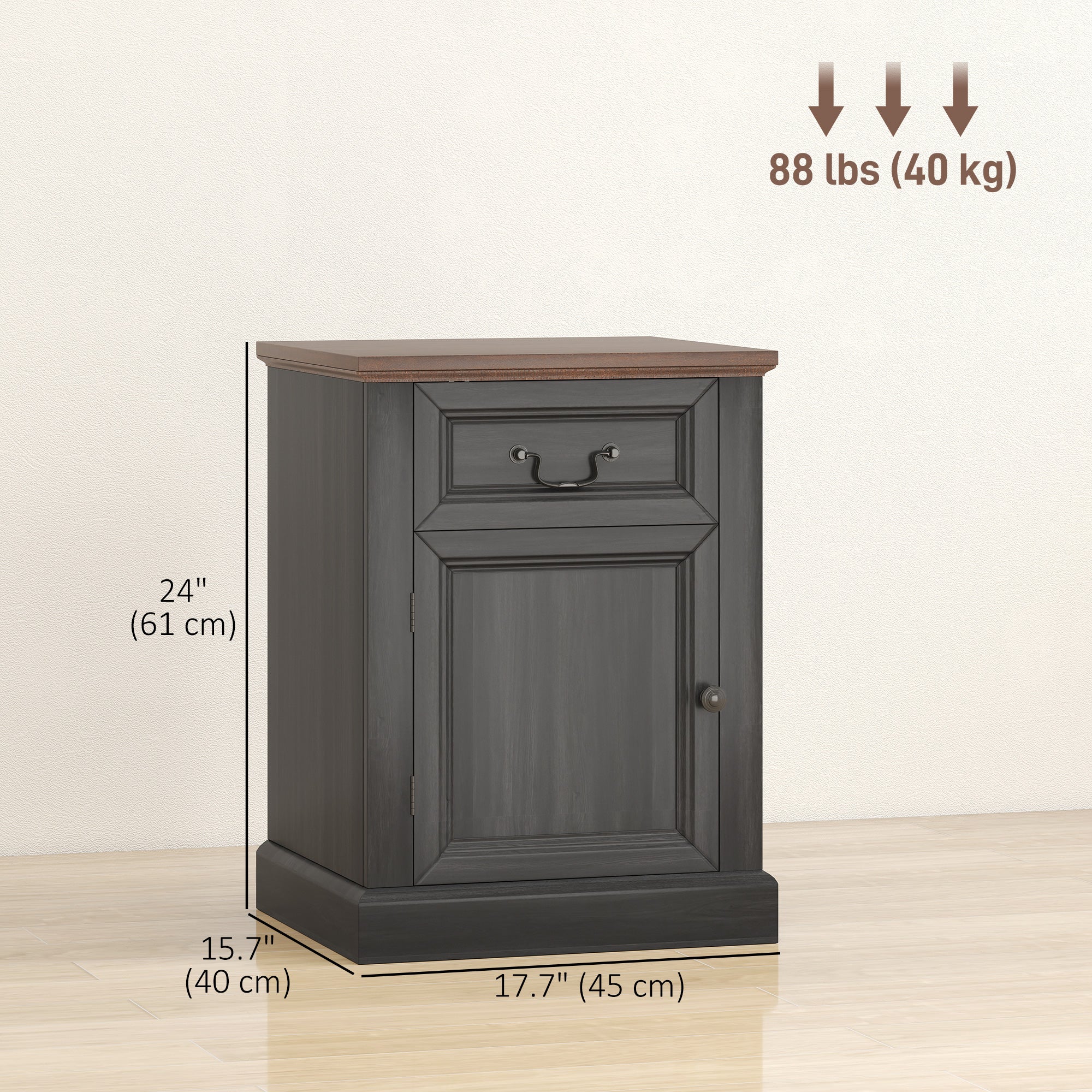 Side Table Set of 2 - Farmhouse Nightstands with Drawer, Black-Home Furnishings > Living Room Furniture > Side¬†Tables-DECOROLALA