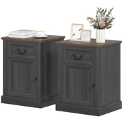 Side Table Set of 2 - Farmhouse Nightstands with Drawer, Black-Home Furnishings > Living Room Furniture > Side¬†Tables-DECOROLALA