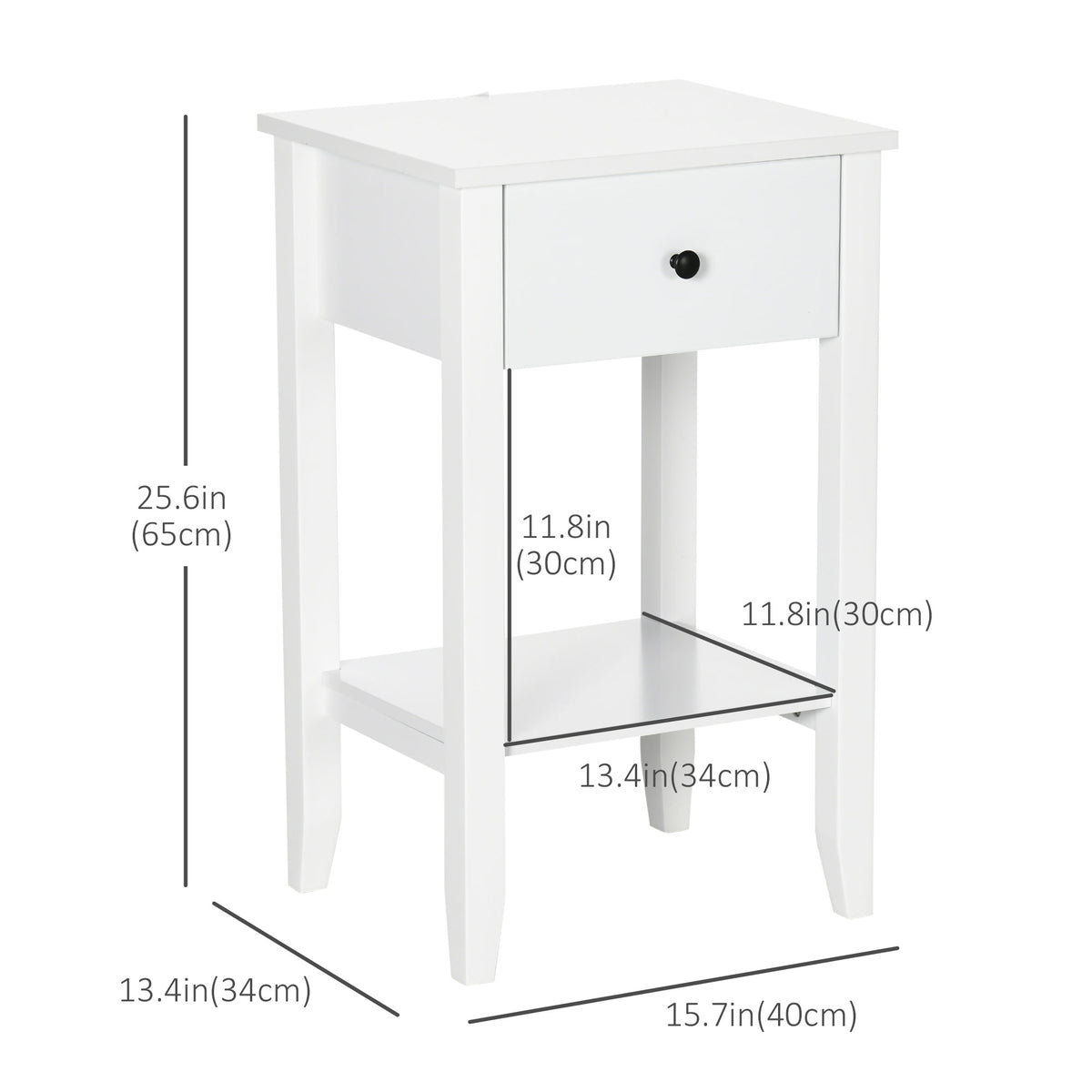 Side Table Set of 2 - White Nightstands with Drawer 25.6" H-Home Furnishings > Living Room Furniture > Side¬†Tables-DECOROLALA