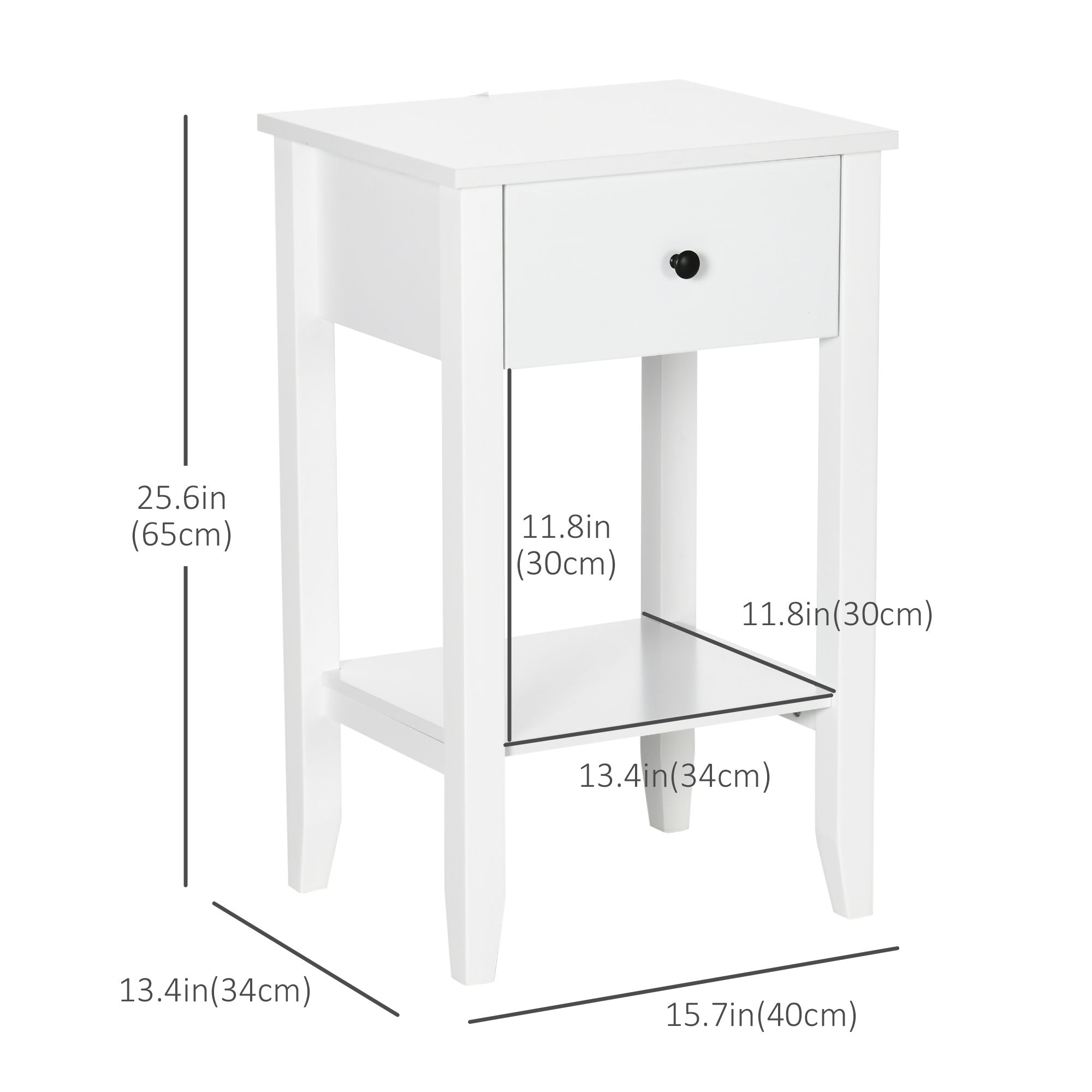 Side Table Set of 2 - White Nightstands with Drawer 25.6" H-Home Furnishings > Living Room Furniture > Side¬†Tables-DECOROLALA