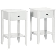 Side Table Set of 2 - White Nightstands with Drawer 25.6" H-Home Furnishings > Living Room Furniture > Side¬†Tables-DECOROLALA