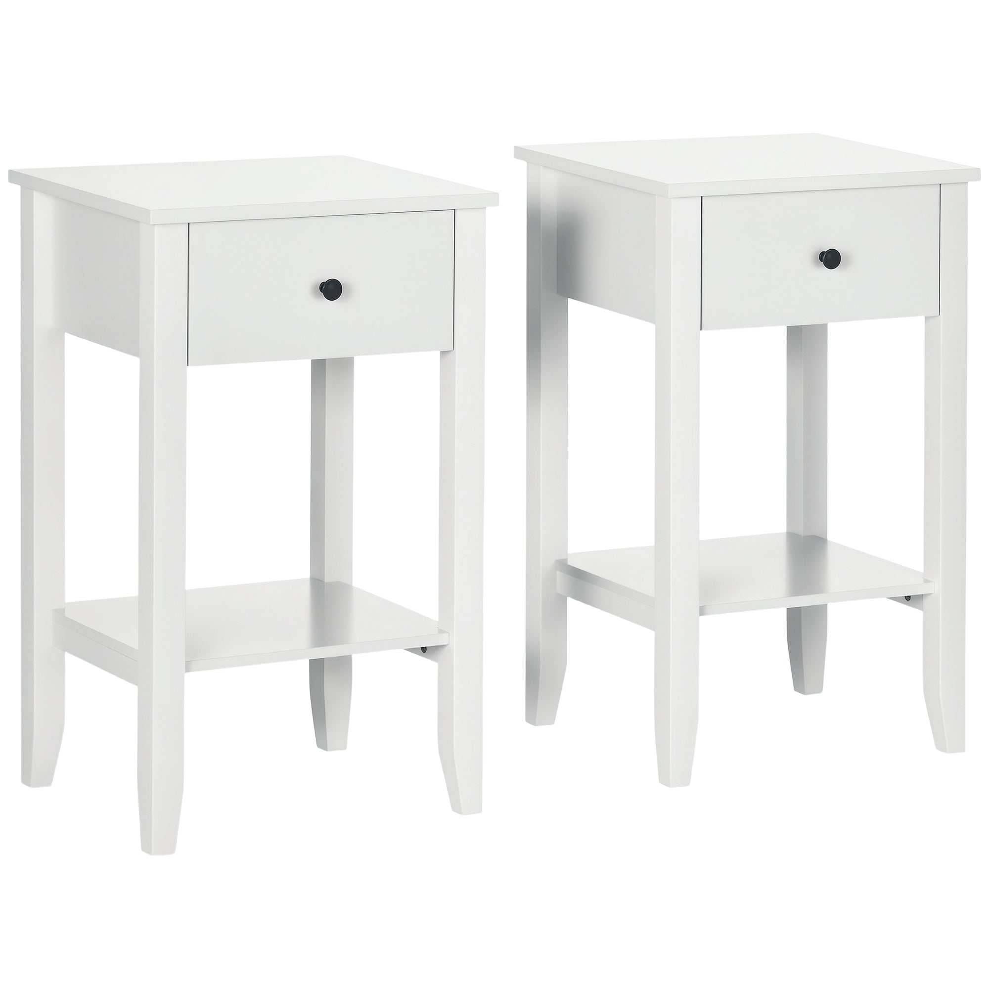 Side Table Set of 2 - White Nightstands with Drawer 25.6" H-Home Furnishings > Living Room Furniture > Side¬†Tables-DECOROLALA