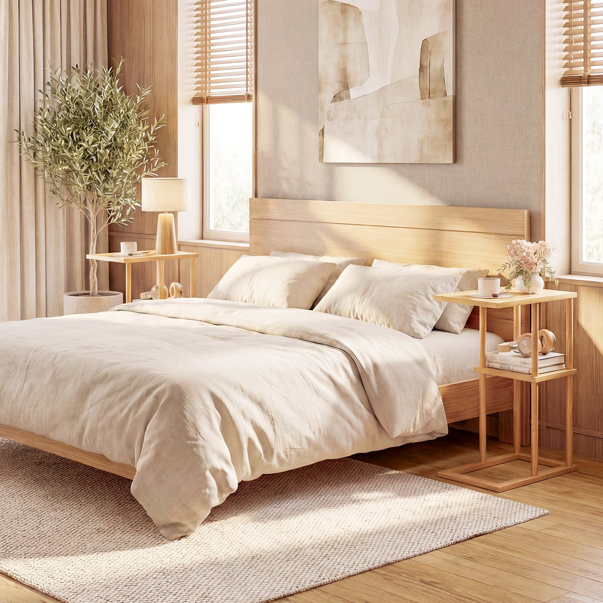 Side Table Set of 2 with Storage Shelves and Bamboo Construction-Natural-End & Side Tables-DECOROLALA
