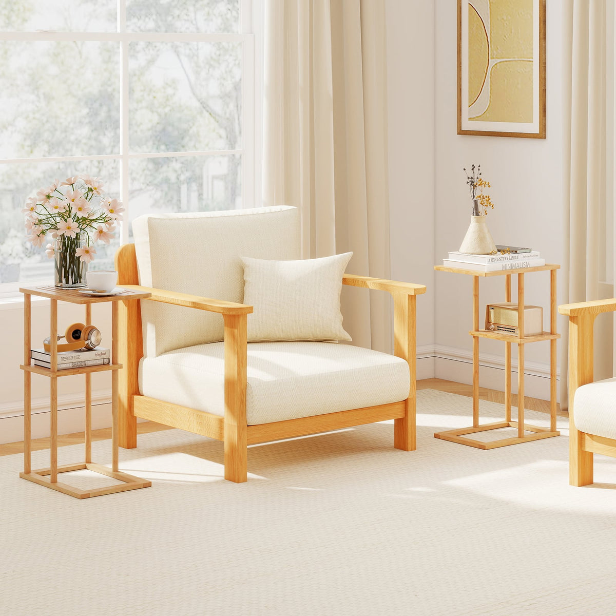 Side Table Set of 2 with Storage Shelves and Bamboo Construction-Natural-End & Side Tables-DECOROLALA