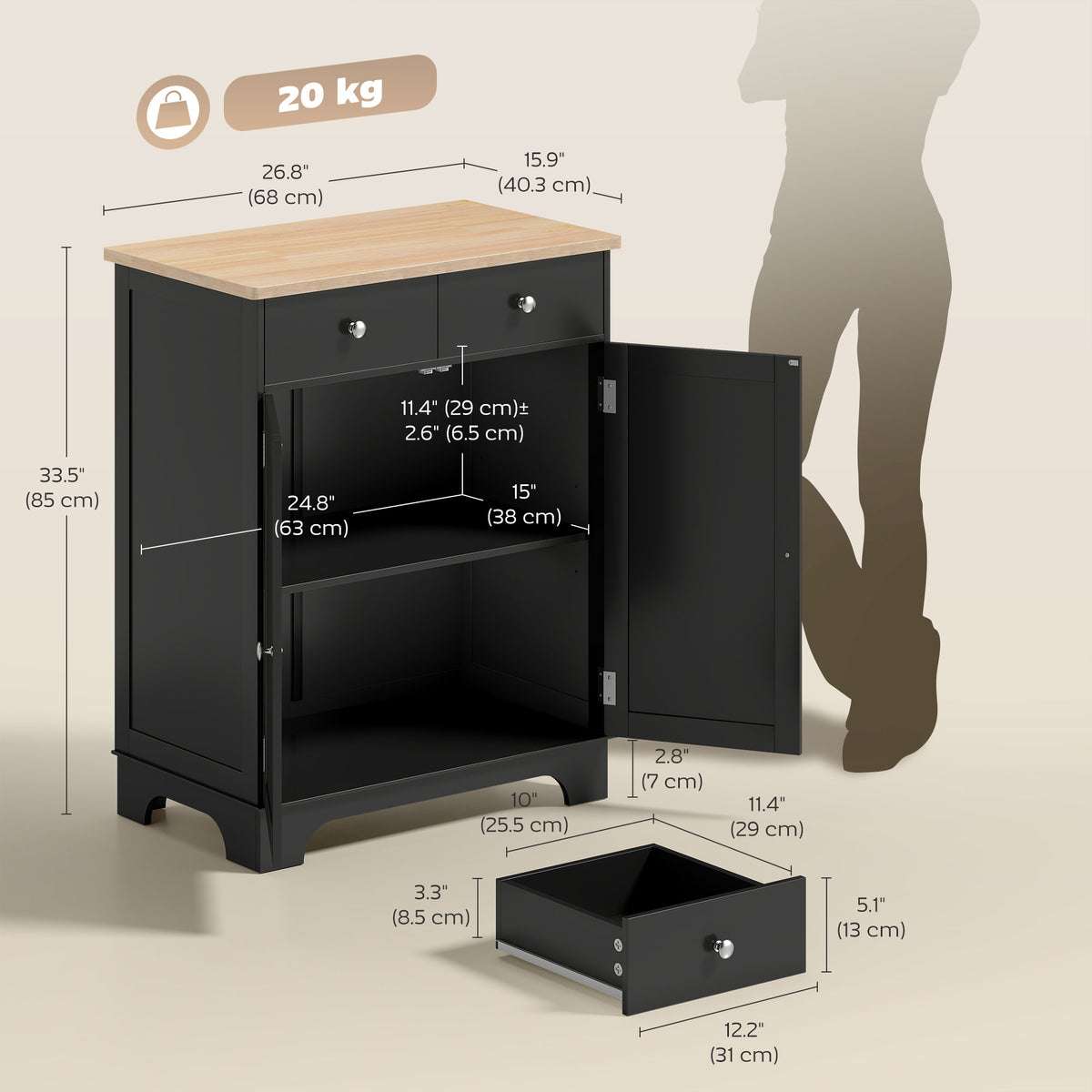 Sideboard Buffet Cabinet - 27" Black Coffee Bar Storage-Home Furnishings > Storage & Organization > Kitchen Pantry Cabinets-DECOROLALA