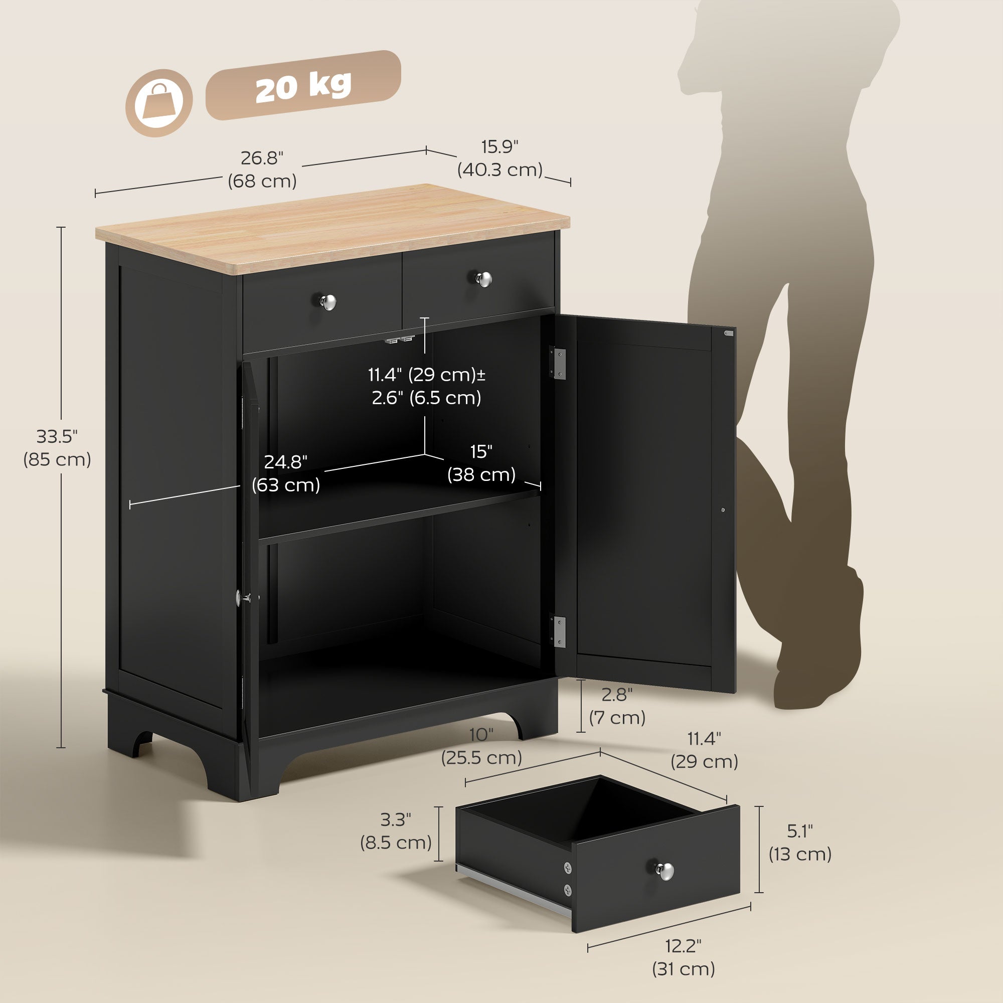 Sideboard Buffet Cabinet - 27" Black Coffee Bar Storage-Home Furnishings > Storage & Organization > Kitchen Pantry Cabinets-DECOROLALA