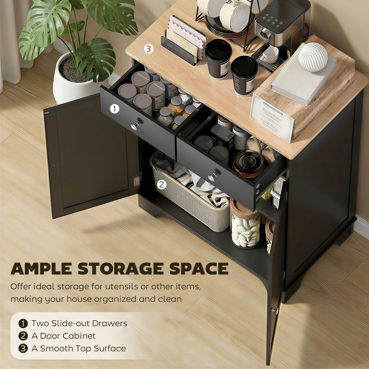 Sideboard Buffet Cabinet - 27" Black Coffee Bar Storage-Home Furnishings > Storage & Organization > Kitchen Pantry Cabinets-DECOROLALA