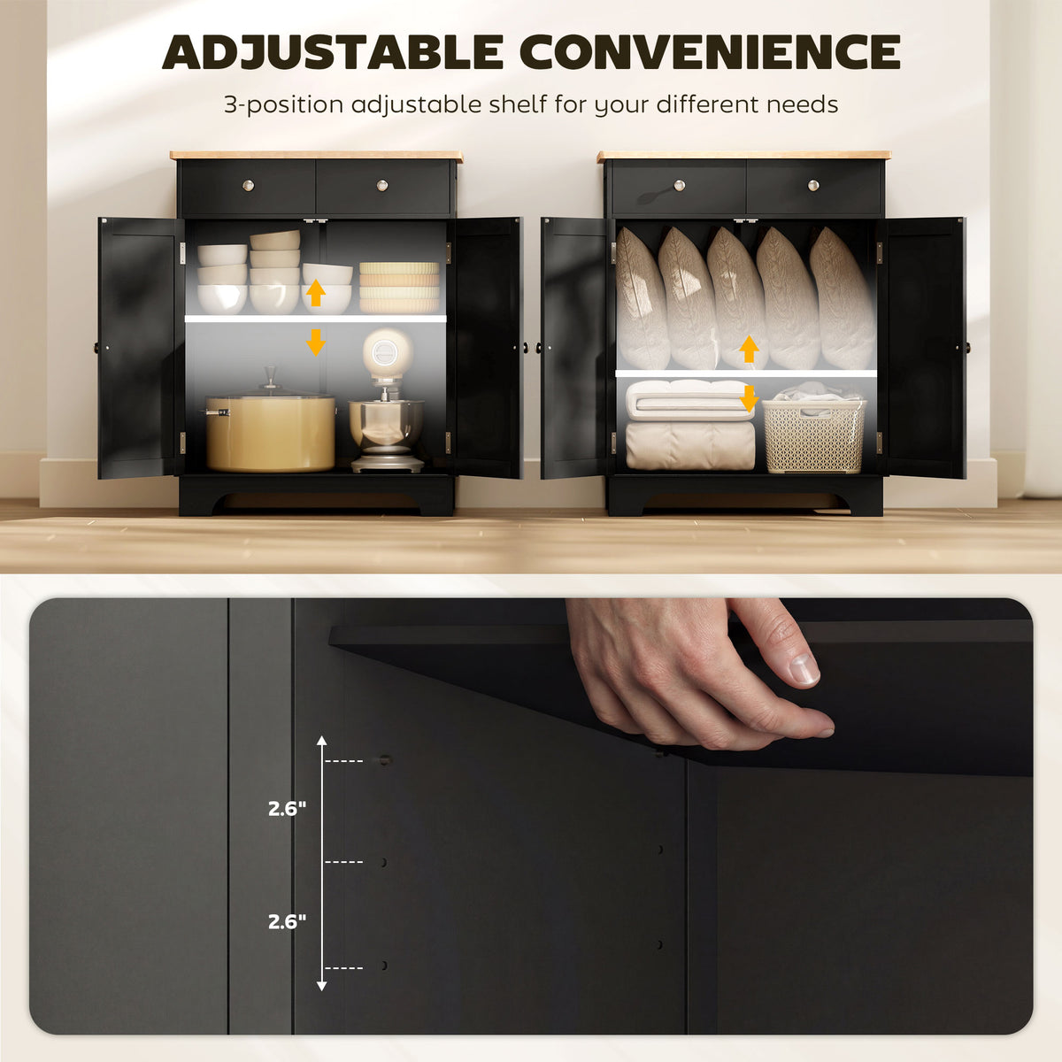 Sideboard Buffet Cabinet - 27" Black Coffee Bar Storage-Home Furnishings > Storage & Organization > Kitchen Pantry Cabinets-DECOROLALA