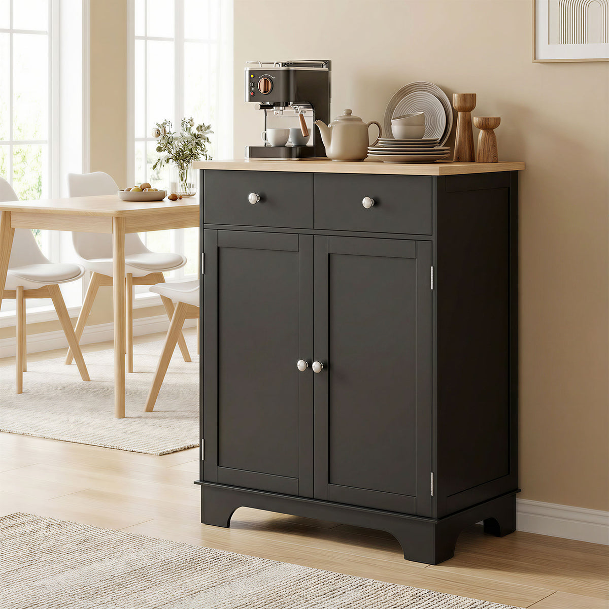Sideboard Buffet Cabinet - 27" Black Coffee Bar Storage-Home Furnishings > Storage & Organization > Kitchen Pantry Cabinets-DECOROLALA