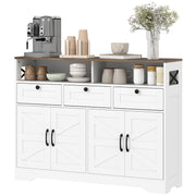 Sideboard Buffet Cabinet, 4 Barn Doors, 3 Drawers, White-DECOROLALA