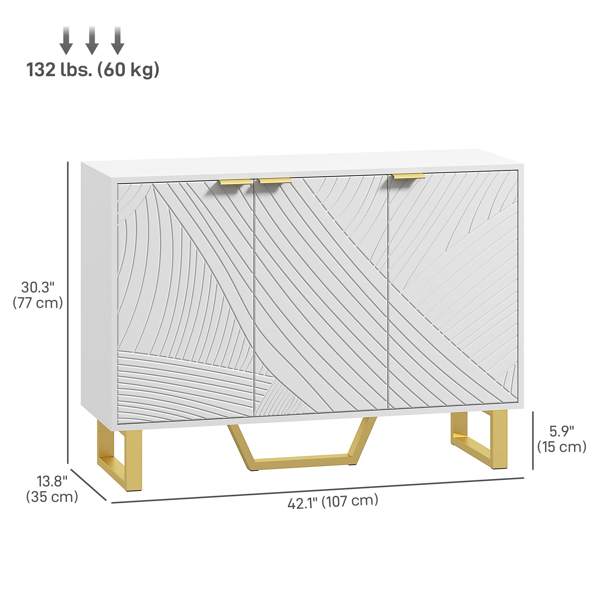 Sideboard Buffet Cabinet, Adjustable Shelves, TV for 50", White, 42.1"W-DECOROLALA