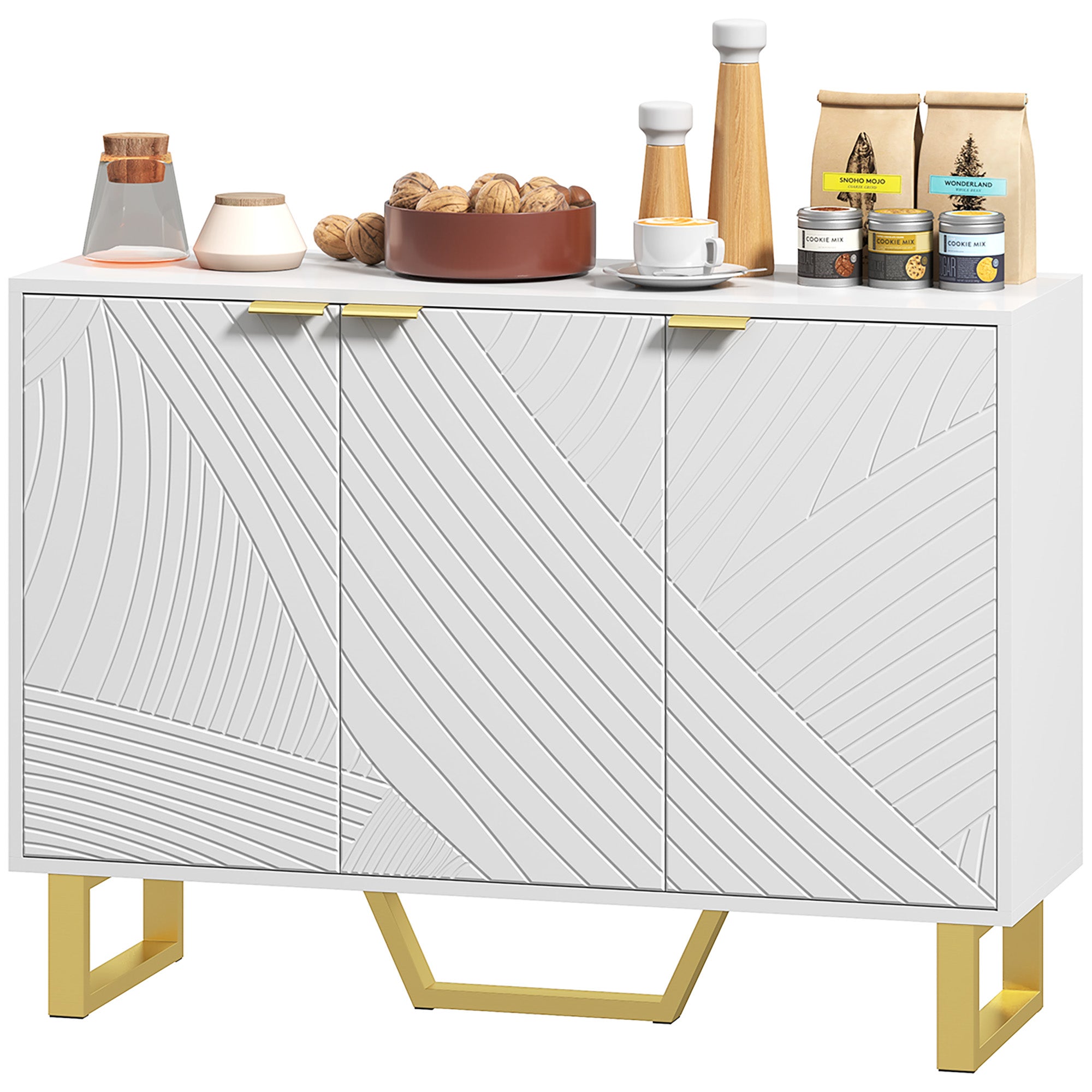 Sideboard Buffet Cabinet, Adjustable Shelves, TV for 50", White, 42.1"W-DECOROLALA