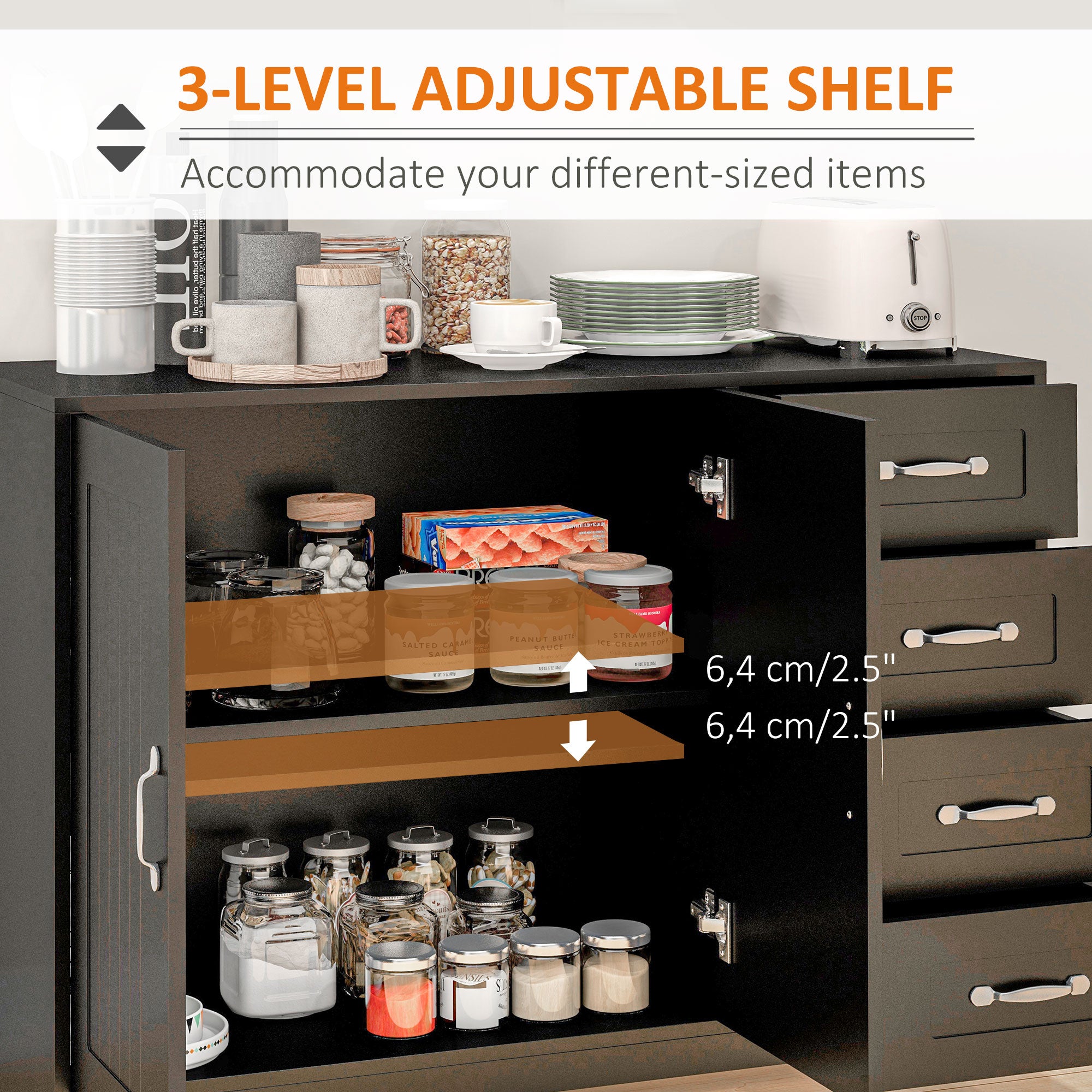 Sideboard Buffet Cabinet - Black 4 Drawer-DECOROLALA