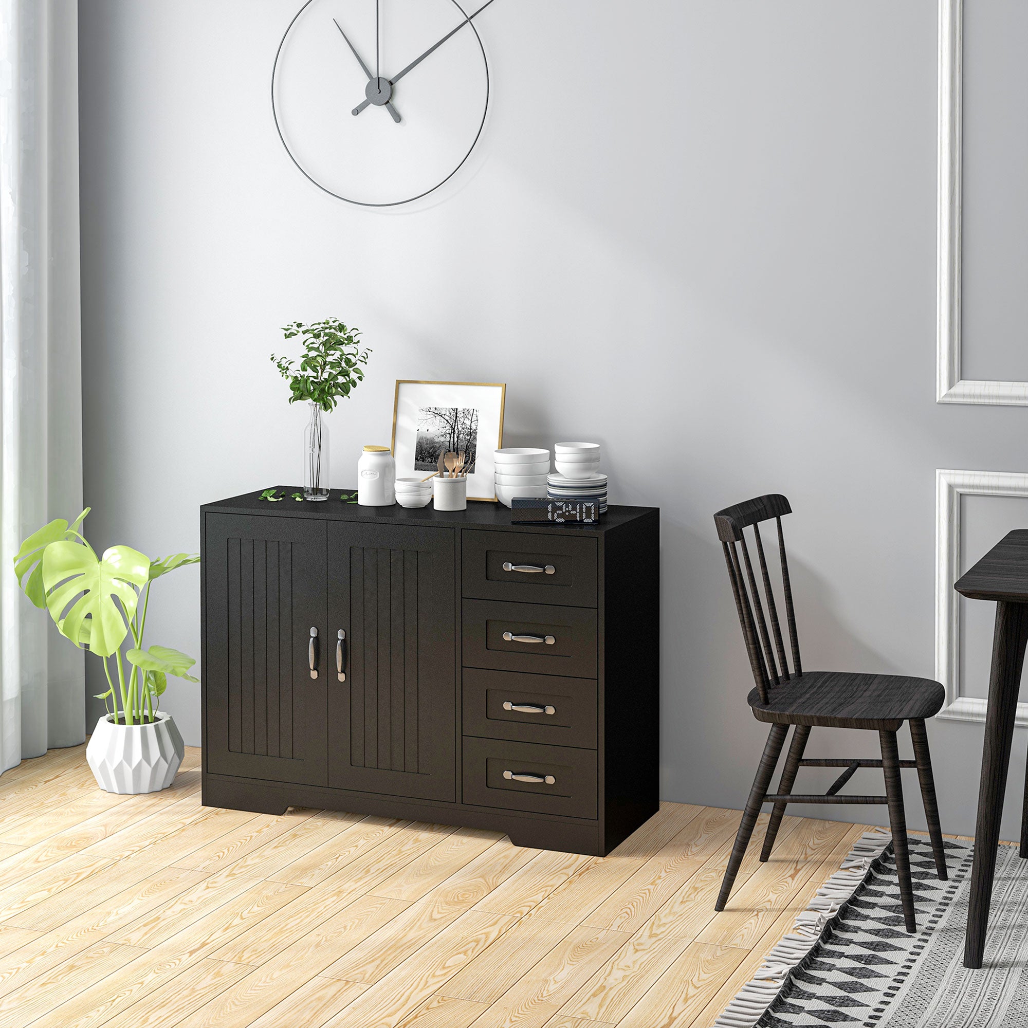 Sideboard Buffet Cabinet - Black 4 Drawer-DECOROLALA