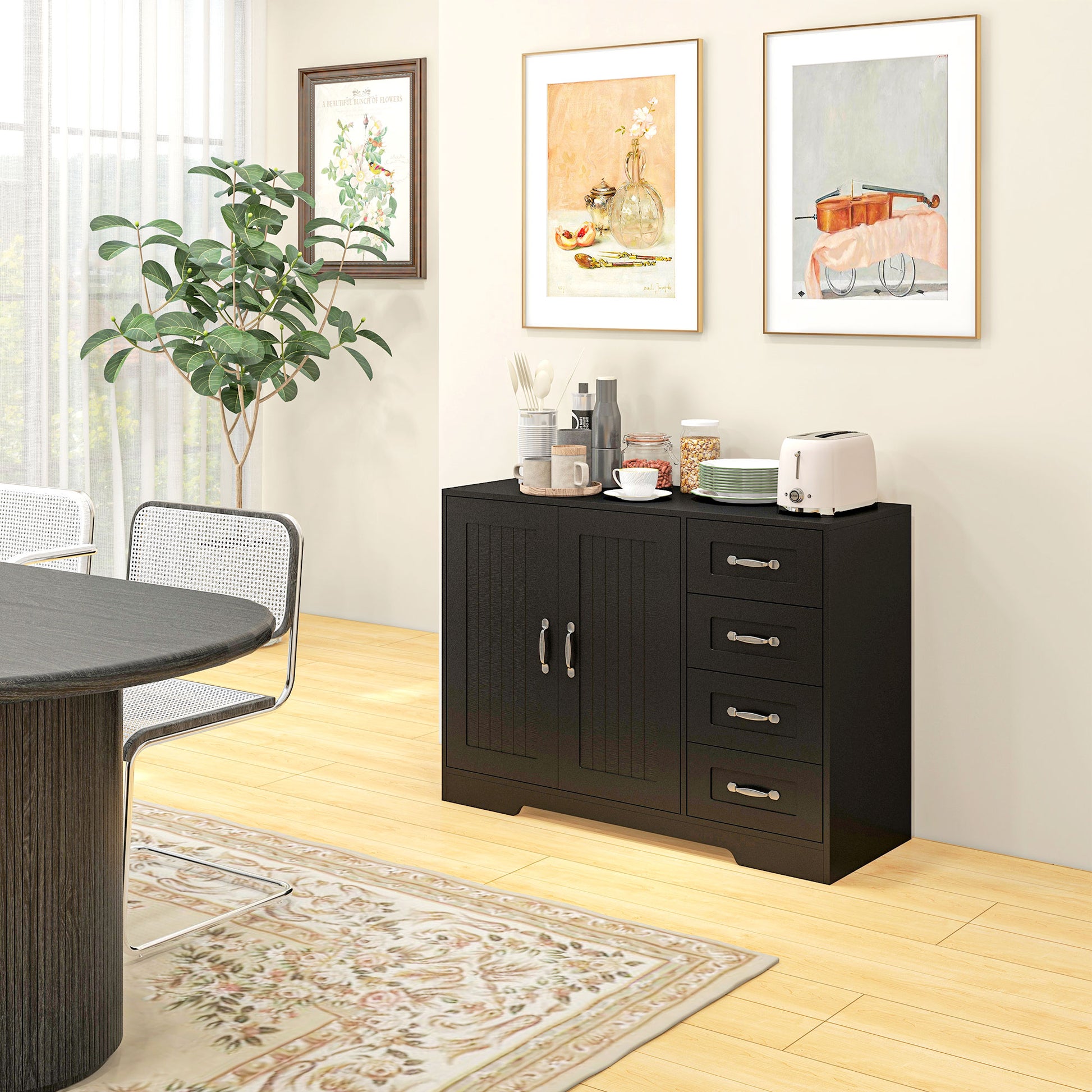 Sideboard Buffet Cabinet - Black 4 Drawer-DECOROLALA