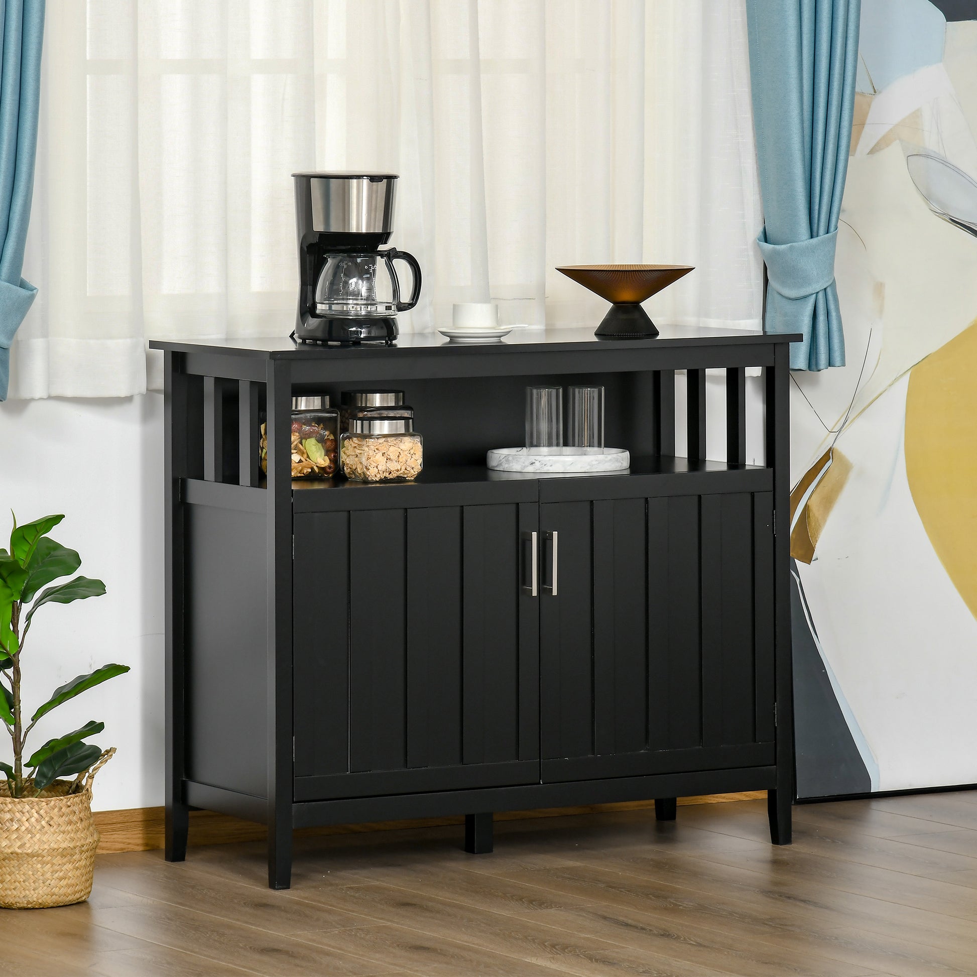 Sideboard Buffet Cabinet - Black 41.75"W Adjustable Shelves-DECOROLALA